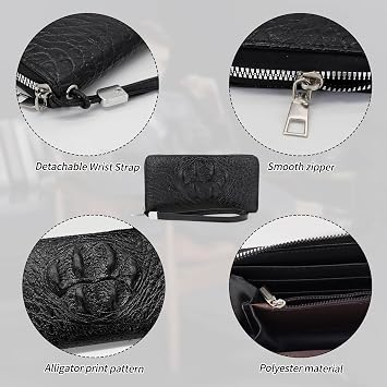 Wallet for Men, PU Leather Long Wallets, Large Capacity Clutch Wallet with Phone Pocket and Multi Card Slots (Black)
