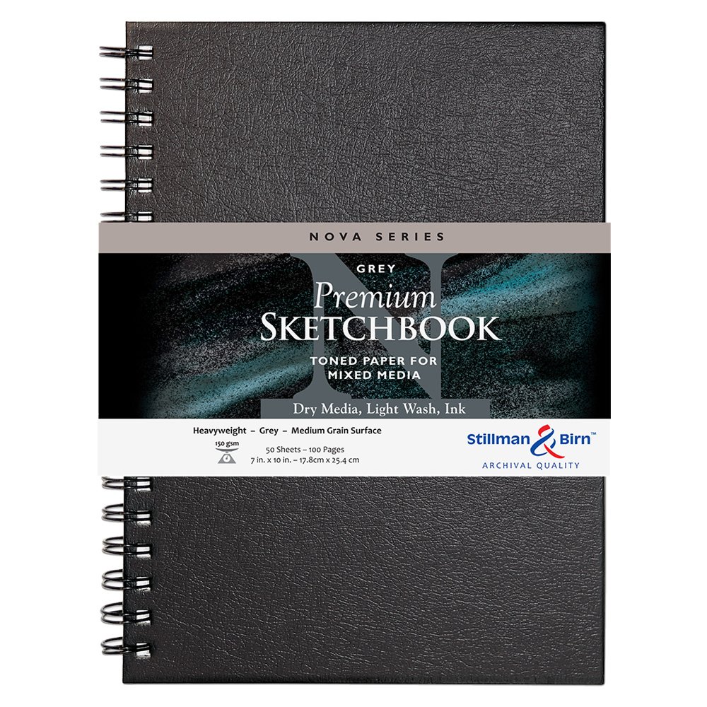Stillman & Birn Nova Series Grey Wirebound Sketchbook, 7" x 10", 150 GSM (Heavyweight), Grey Paper, Medium Grain Surface
