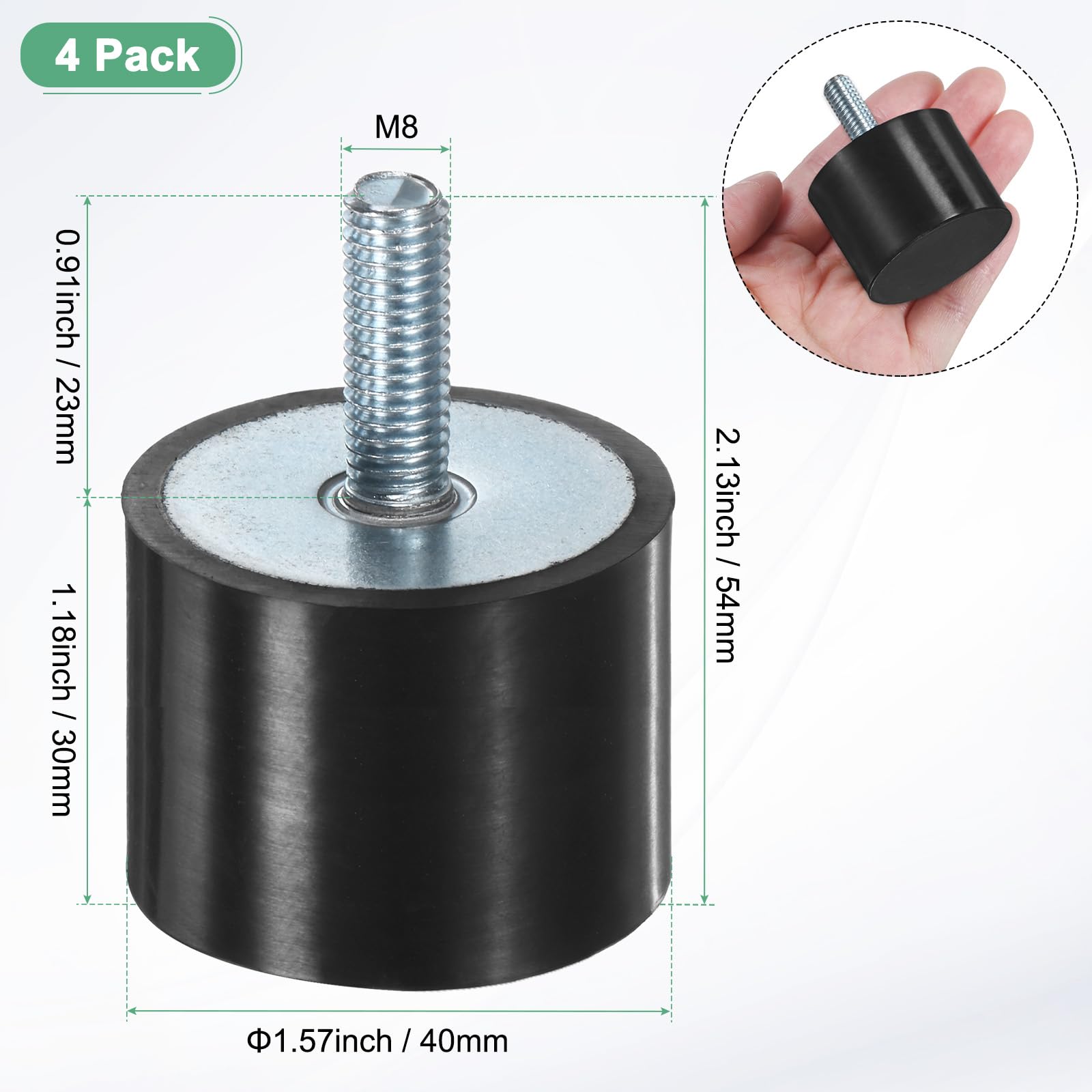 M METERXITY 4Pcs Rubber Mounts D40mmxH30mm Cylindrical M8x23mm Studs — Amazon image 3