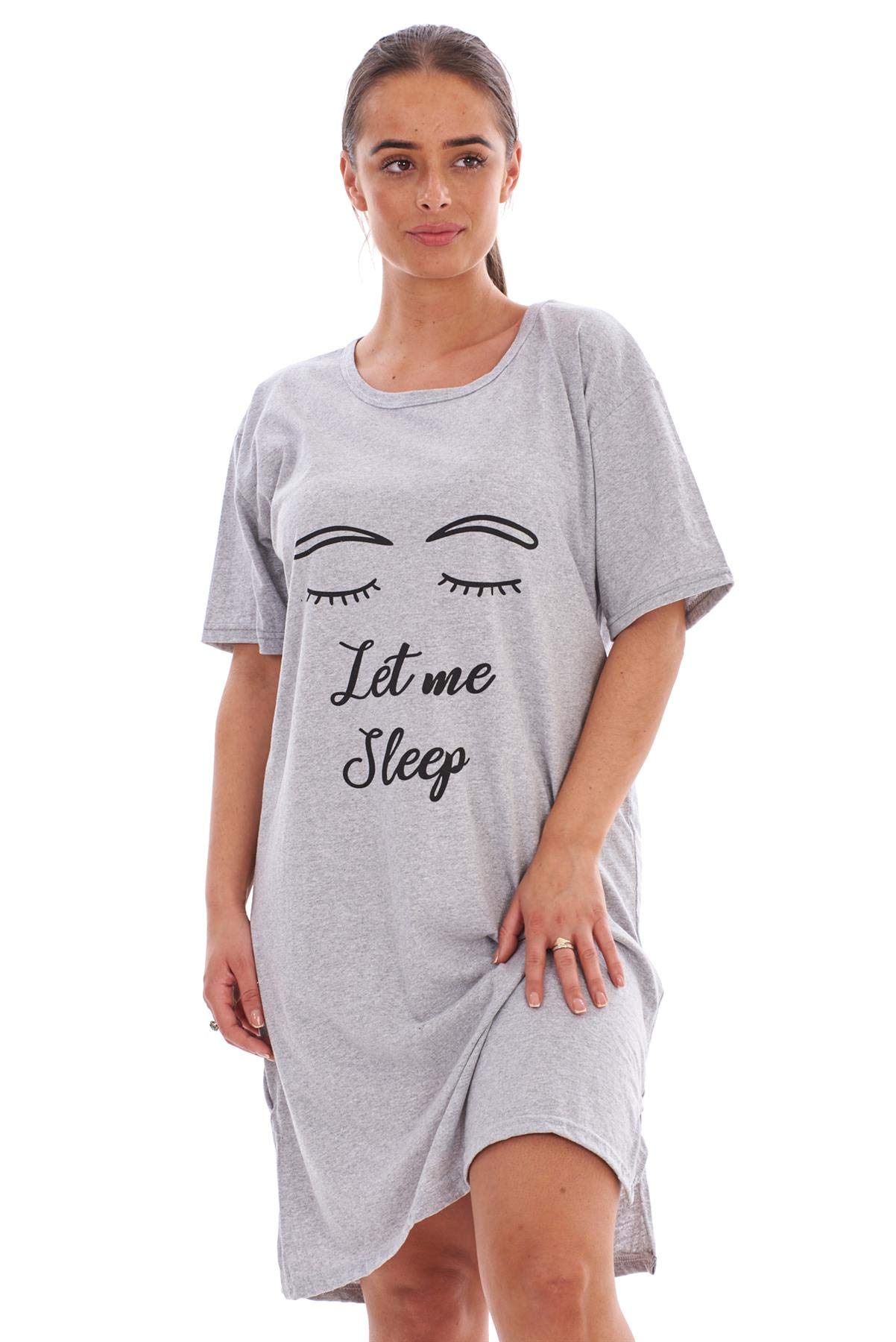 Ladies Sleepwear Printed Word Round Neck Short Sleeve Plain Nightwear Nightshirt