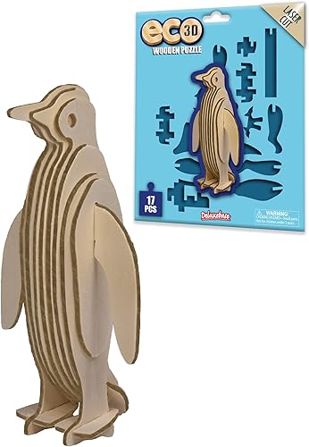 Eco 3D Wooden Puzzle Pingüino de Deluxebase. Kit de manualidades de rompecabezas 3D con temática de animales. Juguetes sostenibles de animales