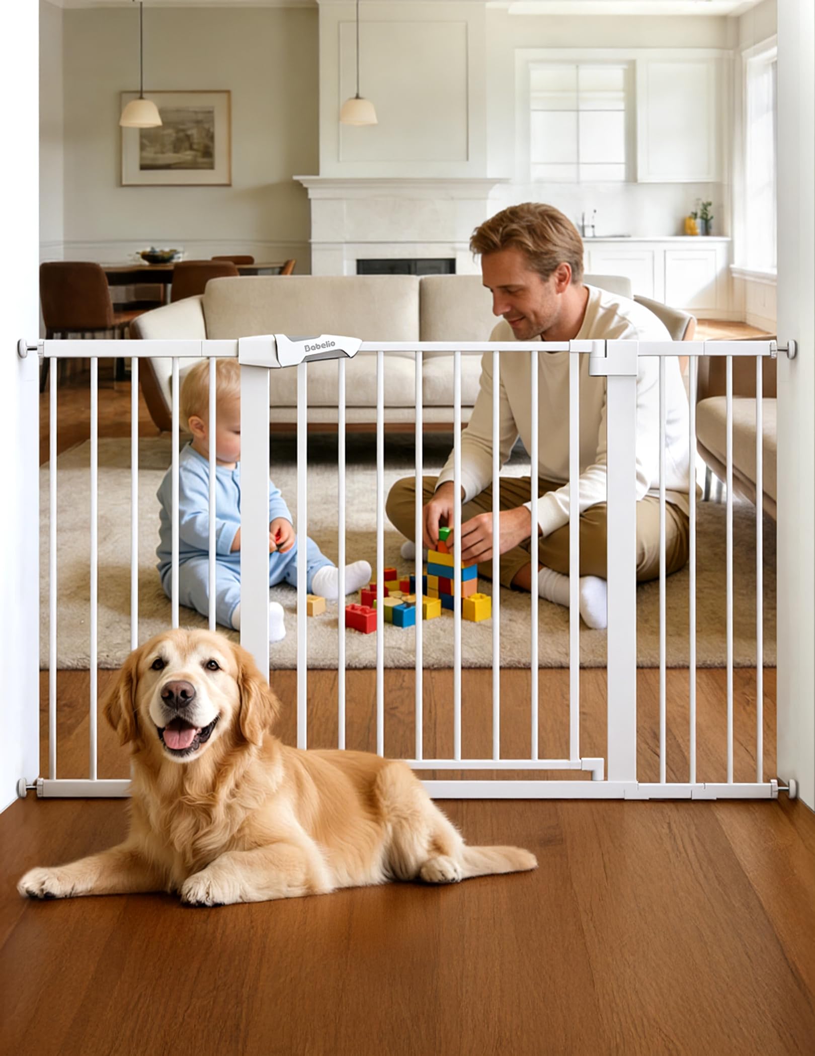 Photo 1 of Babelio 36" Tall Baby Gate, PressGuard P7, 29-55" Auto Close Pressure Mounted Dog Gate for Doorways & Hallway, Basics Easy Walk Thru Pet Gate, Extra Wide Metal Child Gate, White