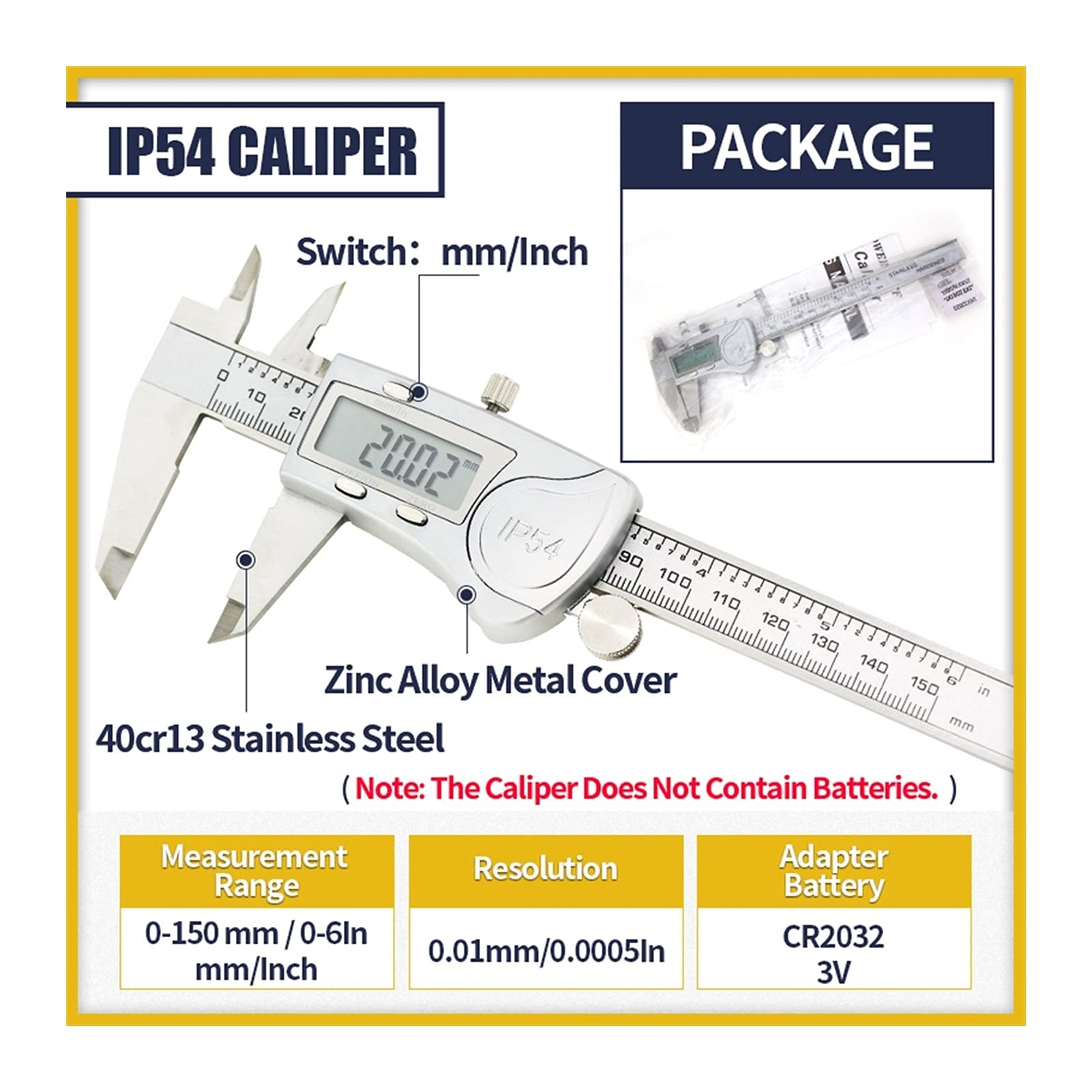 IP54 Digital Caliper Metal Righello Calibro in acciaio inox Acciaio inossidabile Vernier Calibri Micrometro Profondità Misurazione Strumenti di misura 6 / 150mm,Precisione e chiarezza