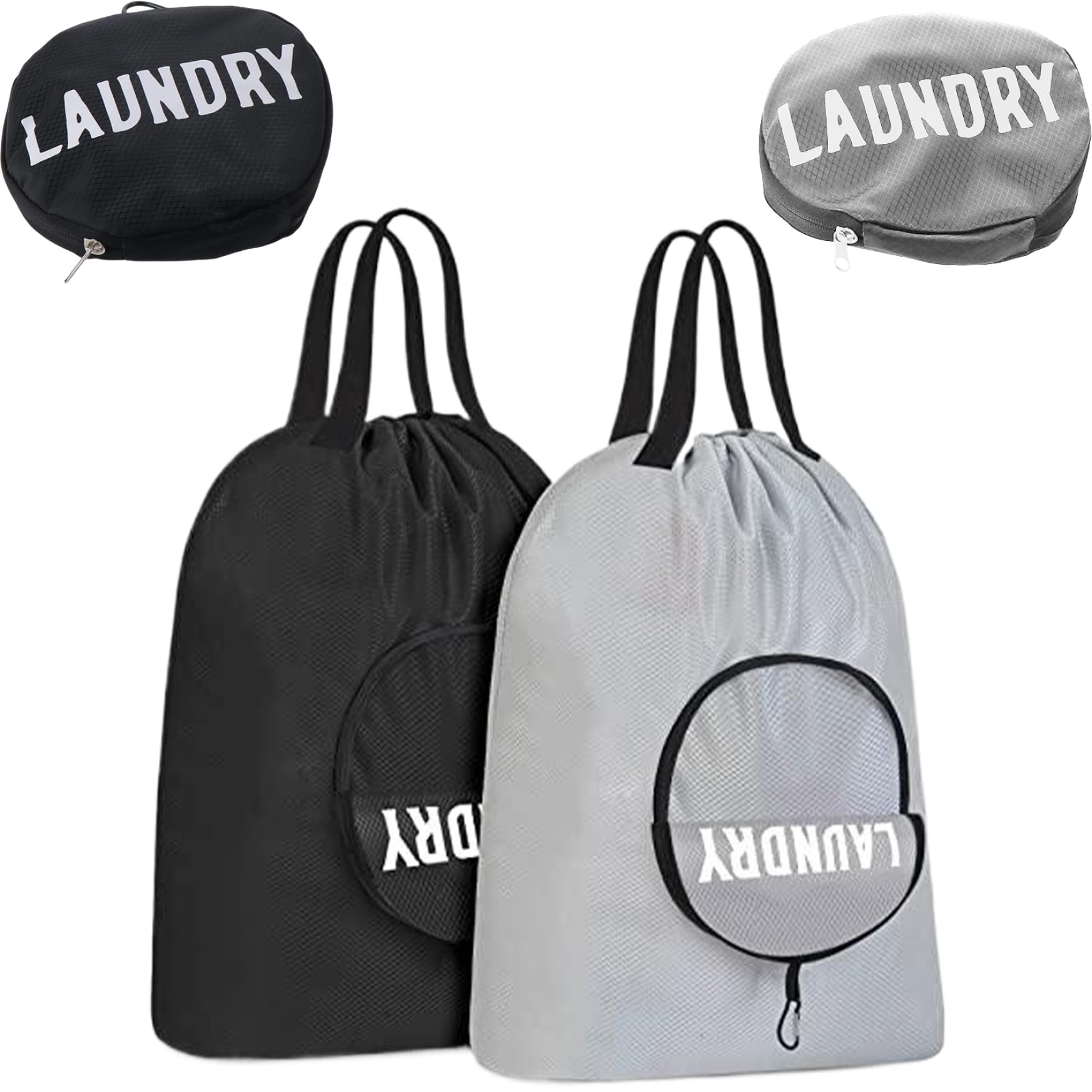 Sjfbebsy 2Pcs Travel Laundry Bag Portable Foldable Laundry Bag with Handles, Zipper & Drawstring, Travel for Home Holiday Camping Caravan, Bags for Dirty Clothes