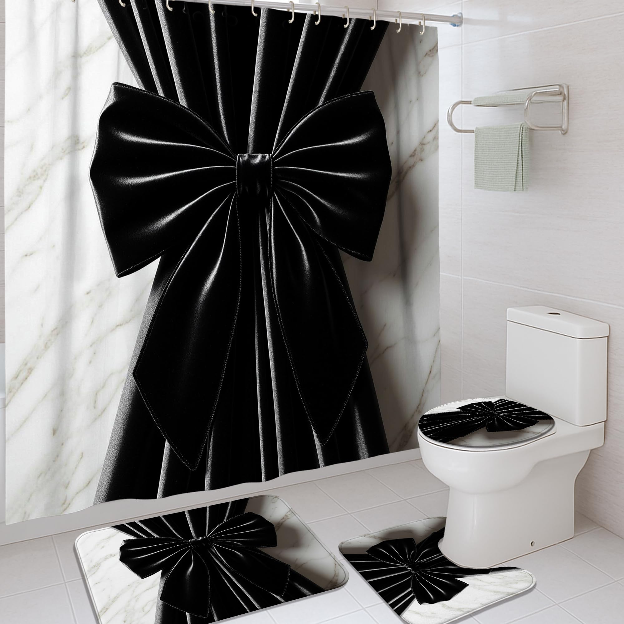 Rideau de douche imperméable avec tapis assorti pour baignoire sans éclaboussures