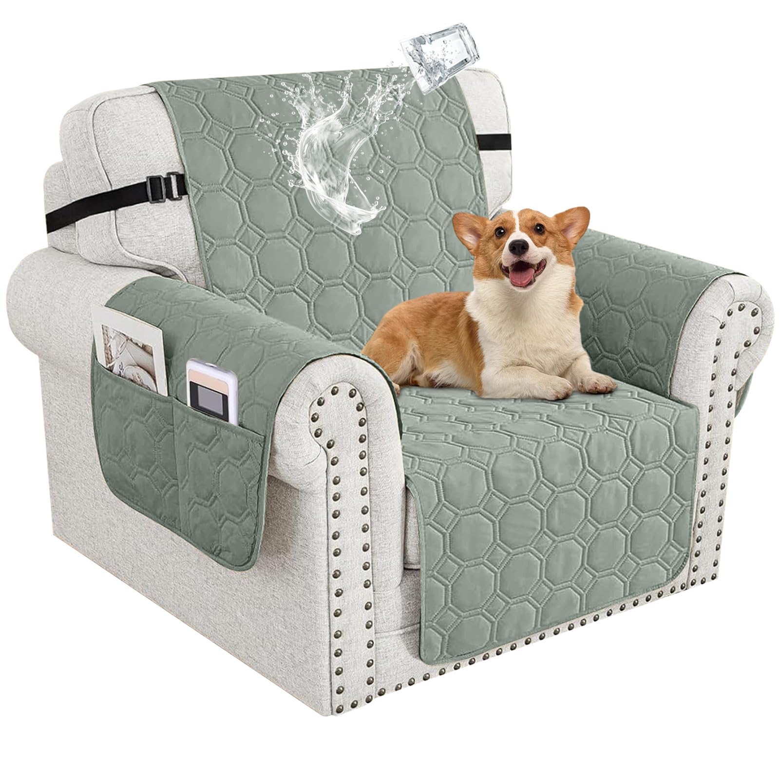BXFUL 100% Waterproof Sofa Covers for Pets, Non Slip Sofa Slipcovers Couch Cover for Living Room Washable Pet Couch Cover with Elastic Straps Furniture Protector (Light Gray,1 Seater)