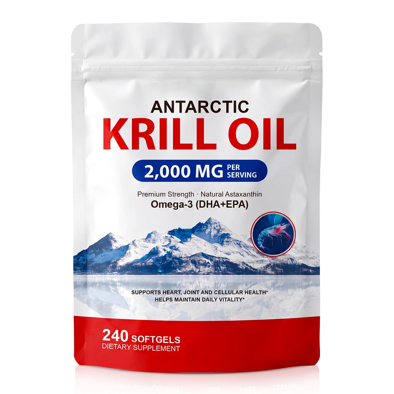 Tiuedu Antarctic Krill Oil Supplement, 2,000mg Per Serving,Rich in Omega-3s EPA, DHA & Astaxanthin,Supports Heart, Joint & Brain Health,Helps Maintain Daily Vitality, 240 Softgels 240 Count (Pack of 1)