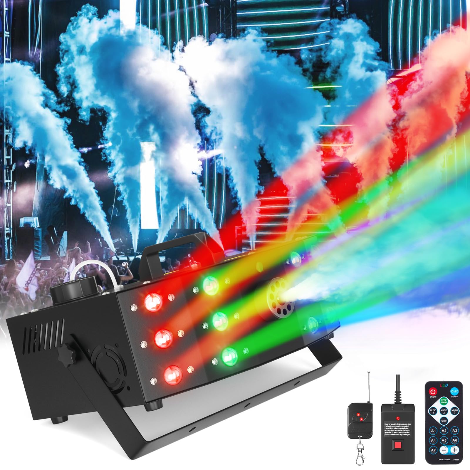 Hakuta Fog Machine, Smoke Machine with 12 LED Colourful Light Beams, DMX Light Control & Manual Control & Remote Control, Perfect for Indoor Outdoor Wedding, Halloween, Party and Stage Effect-picture-26