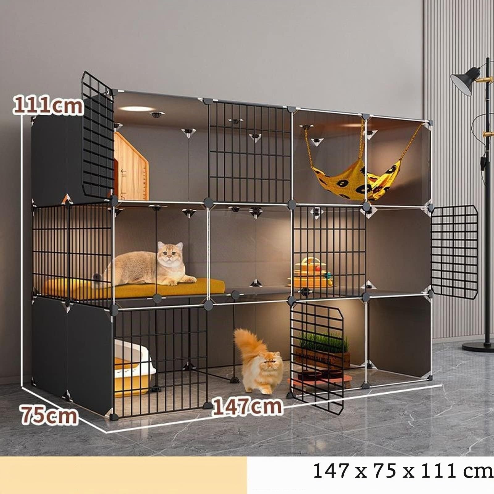 Recinto Per Gatti Panoramico Trasparente Gabbia Per Gatti Da Esterno Grande, Pieghevoli, Metallo, Casa Per Animali Rimovibile Facile Da Montare, Nero, Varie Dimensioni(A,147 * 75 * 111cm)