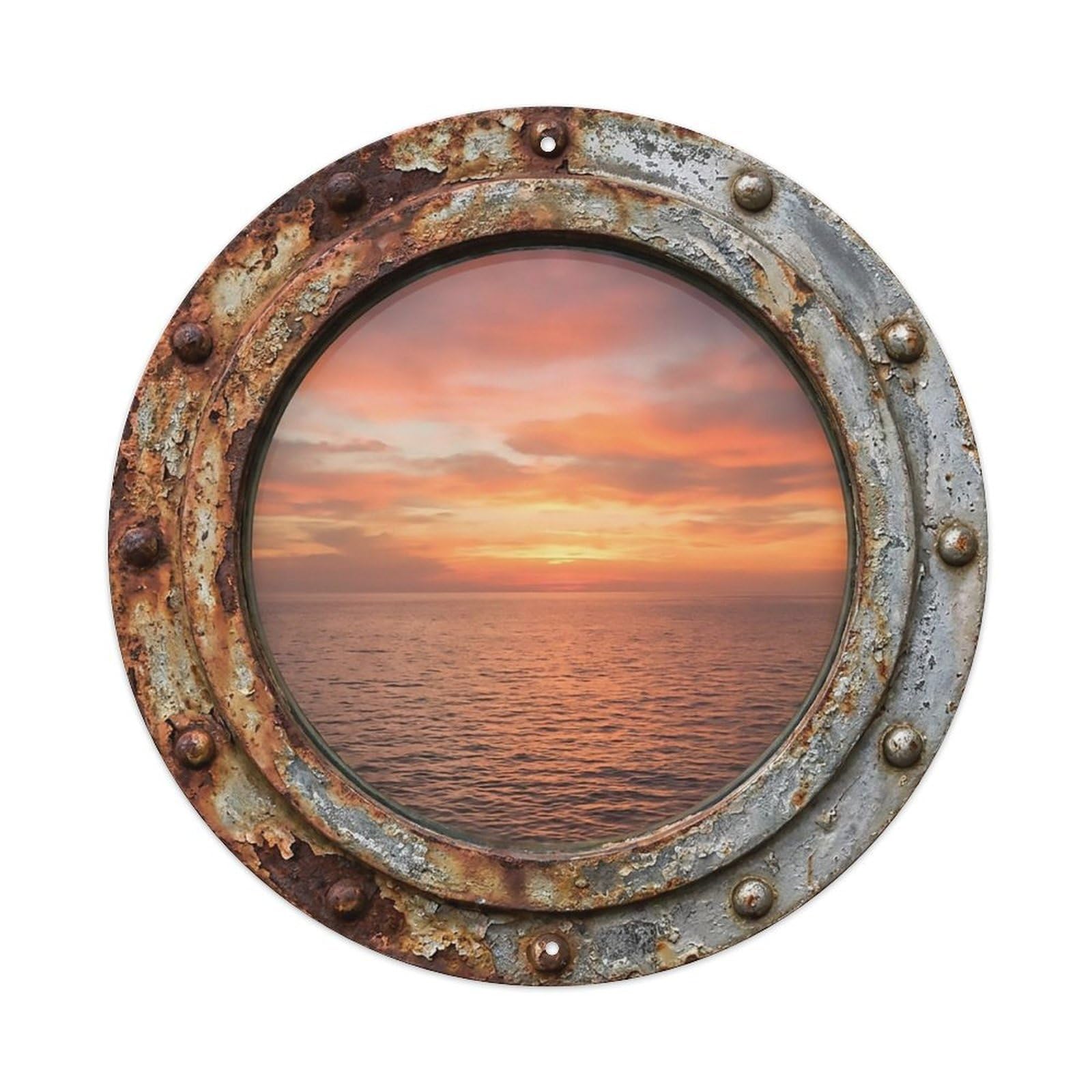 Vintage Porthole Melon Sunset Nautical Window View Metal Tin Sign