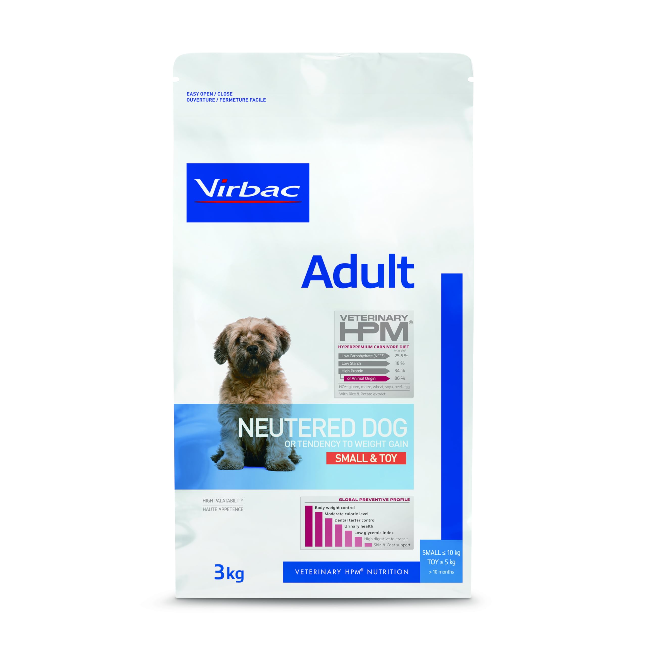 Virbac Vet Hpm Dog Ad Neutered S/Toy Nourriture 3 kg pour Chien