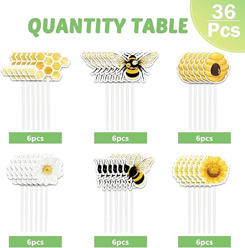 Miniatura 4 de Decoración para cupcakes de fiesta de abejas, 36 piezas, decoración de fiesta de abejorros para niños y niñas, cumpleaños, baby shower, suministros