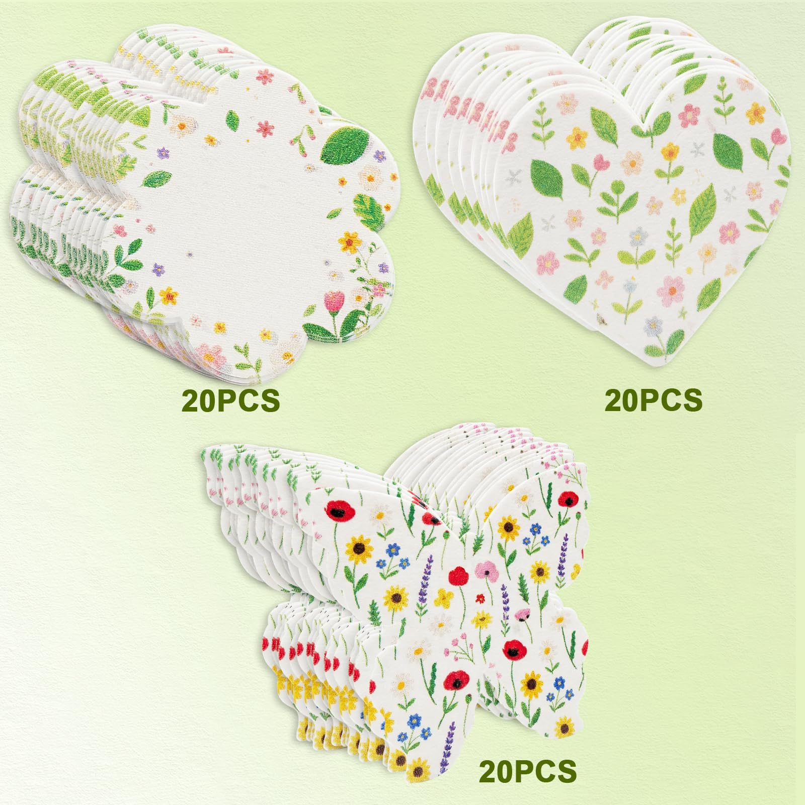 60 Pièces Cartes de Vœux Artisanales en Papier Ensemencé, Étiquettes Cadeaux Florales Recyclées avec Graines de Fleurs Sauvages pour Mariages, Fête, Anniversaire, 3 Styles (Cœur/Papillon/Fleur)