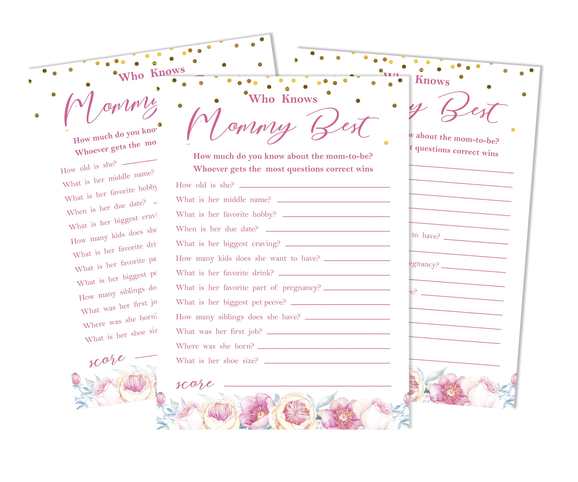 Inkdotpot It's A Girl Who said it Knows Mommy Best Baby Shower Game Cards-Fun Activity Cards Set Of 50 Gender Reveal Confetti Party Theme