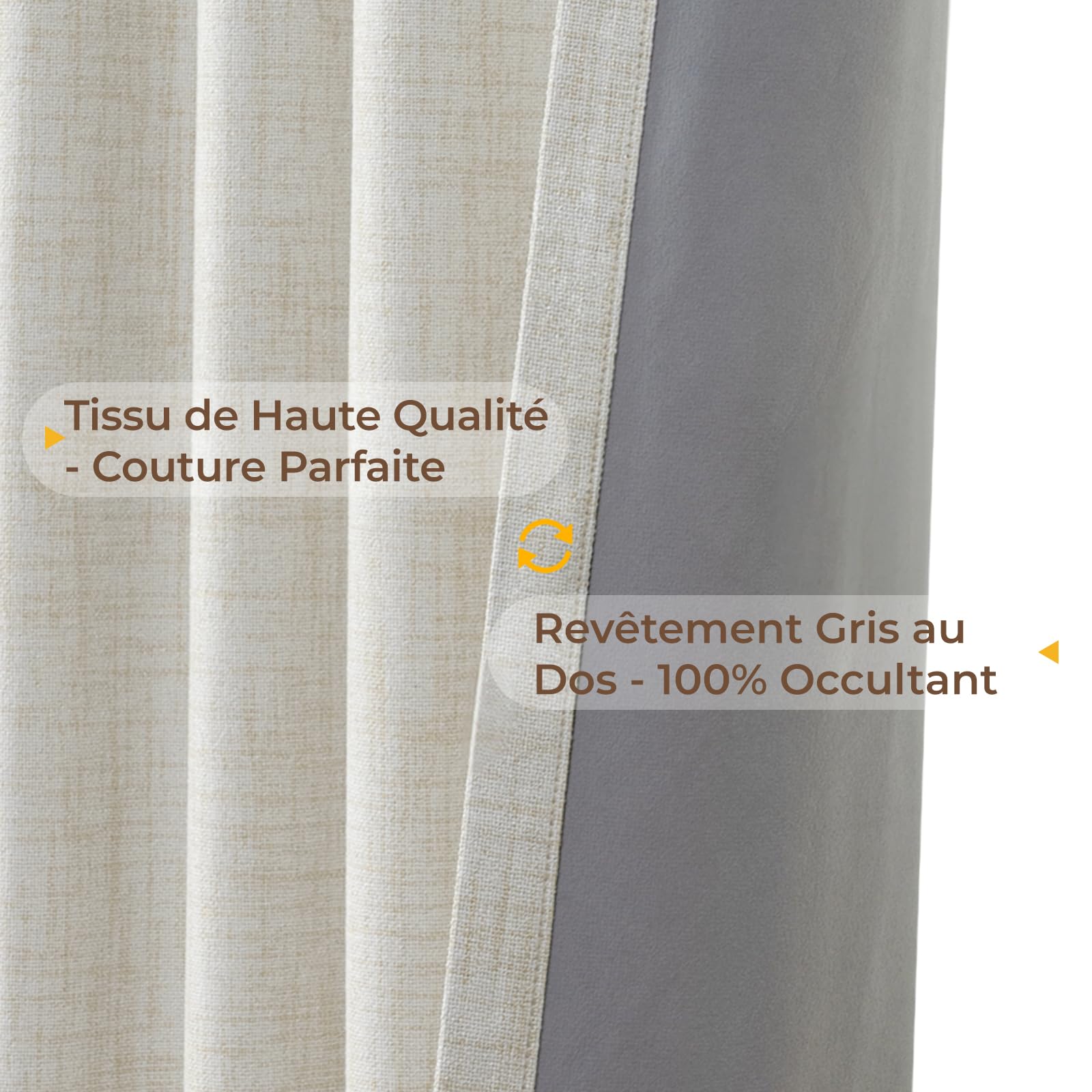 INOVADAY 100% Rideau Occultant Thermique Isolant Anti Froid et Chaleur 2 Panneaux, Rideau Beige Opaque Lumiere Anti-UV pour Salon et Chambre,140L X 245H cm