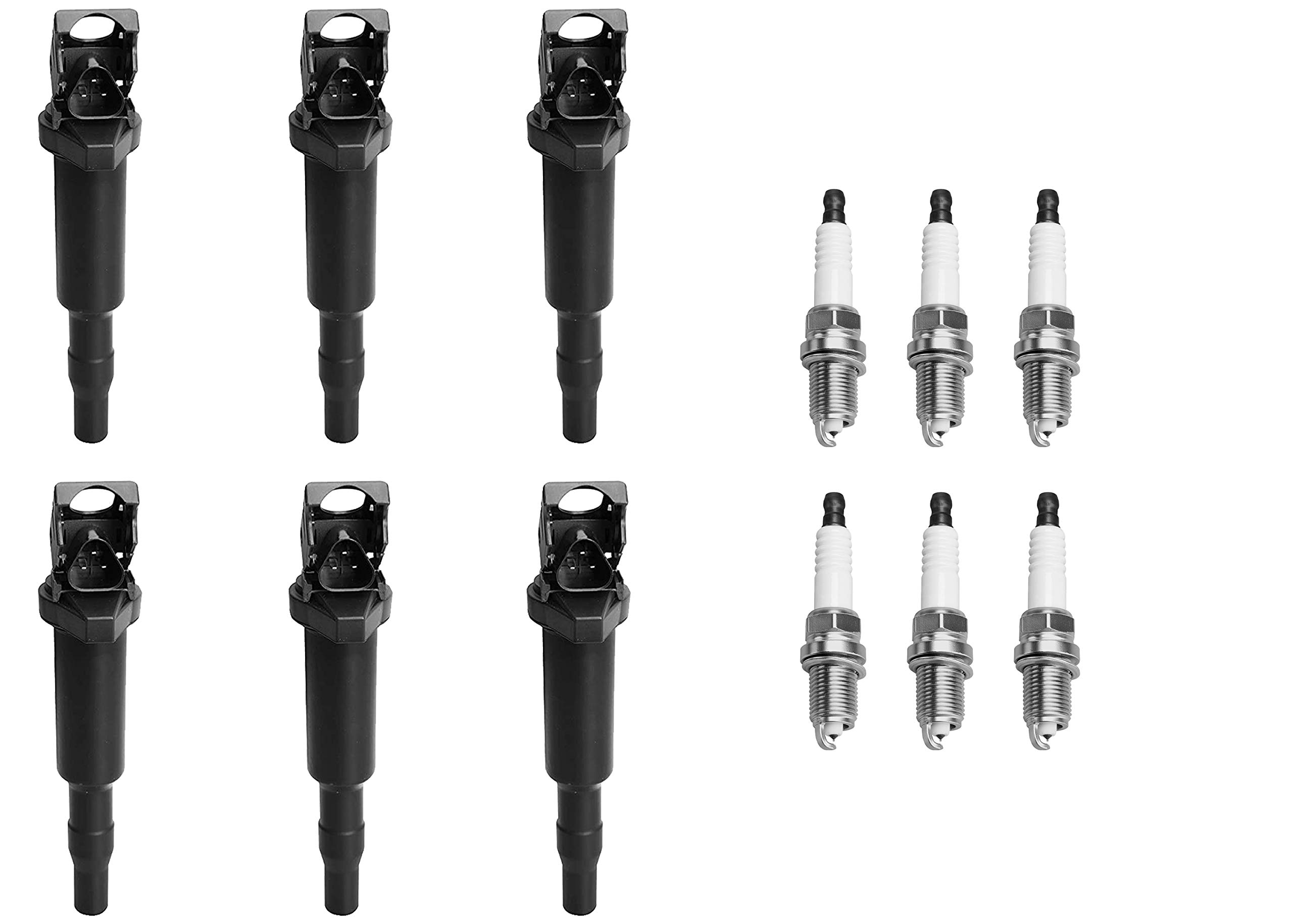 ENA Ignition Coil Pack and Spark Plug Set of 6 Compatible with BMW 2011 2012 2013 550i X5 2010 2011 