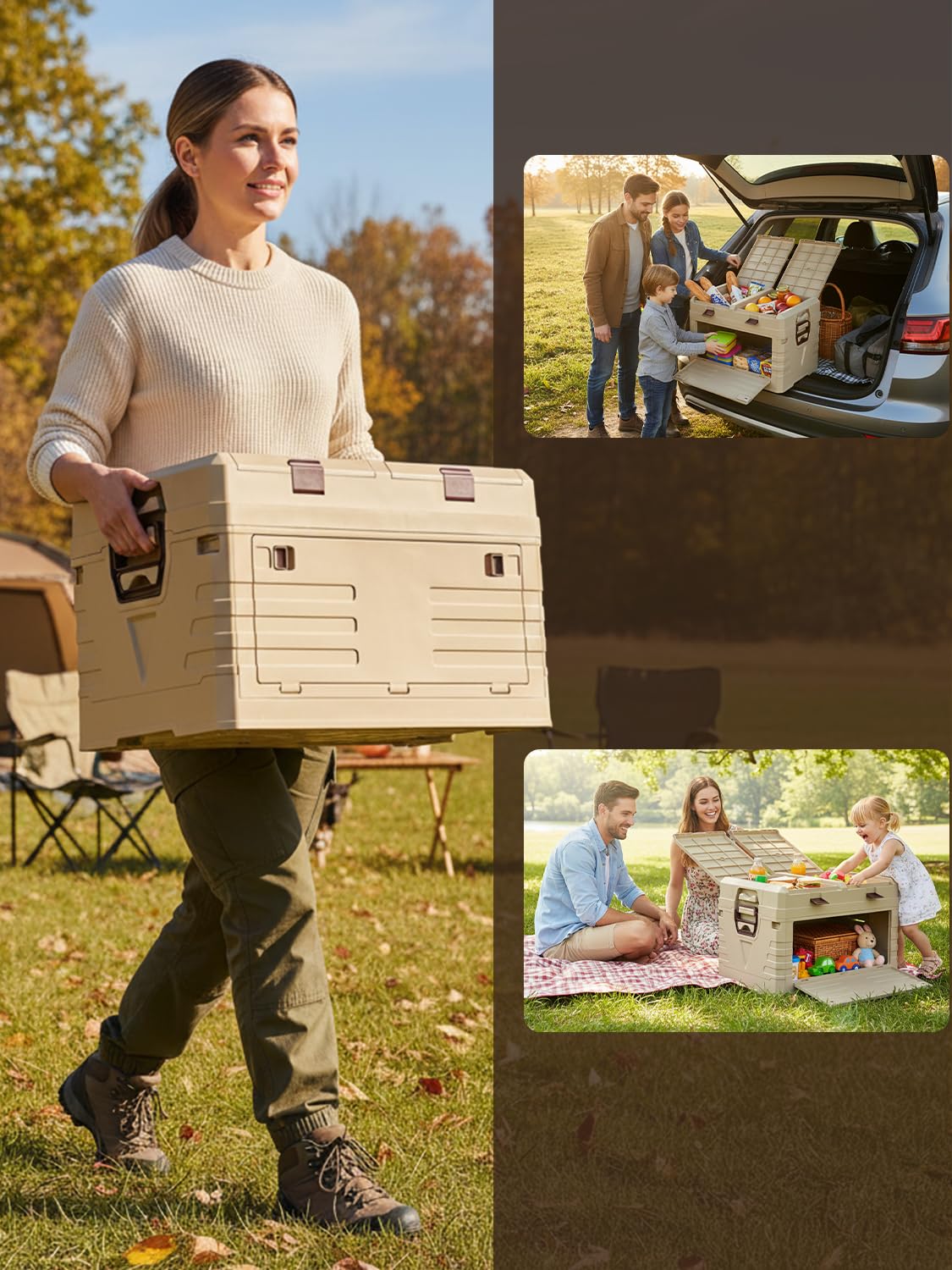solarplay Caja de almacenamiento plegable de 60L con tapa, caja plegable extra grande con marco reforzado, que ahorra espacio al plegarse para coche, camping, hogar y jardín (57.5 x 22 x 40.5 cm)