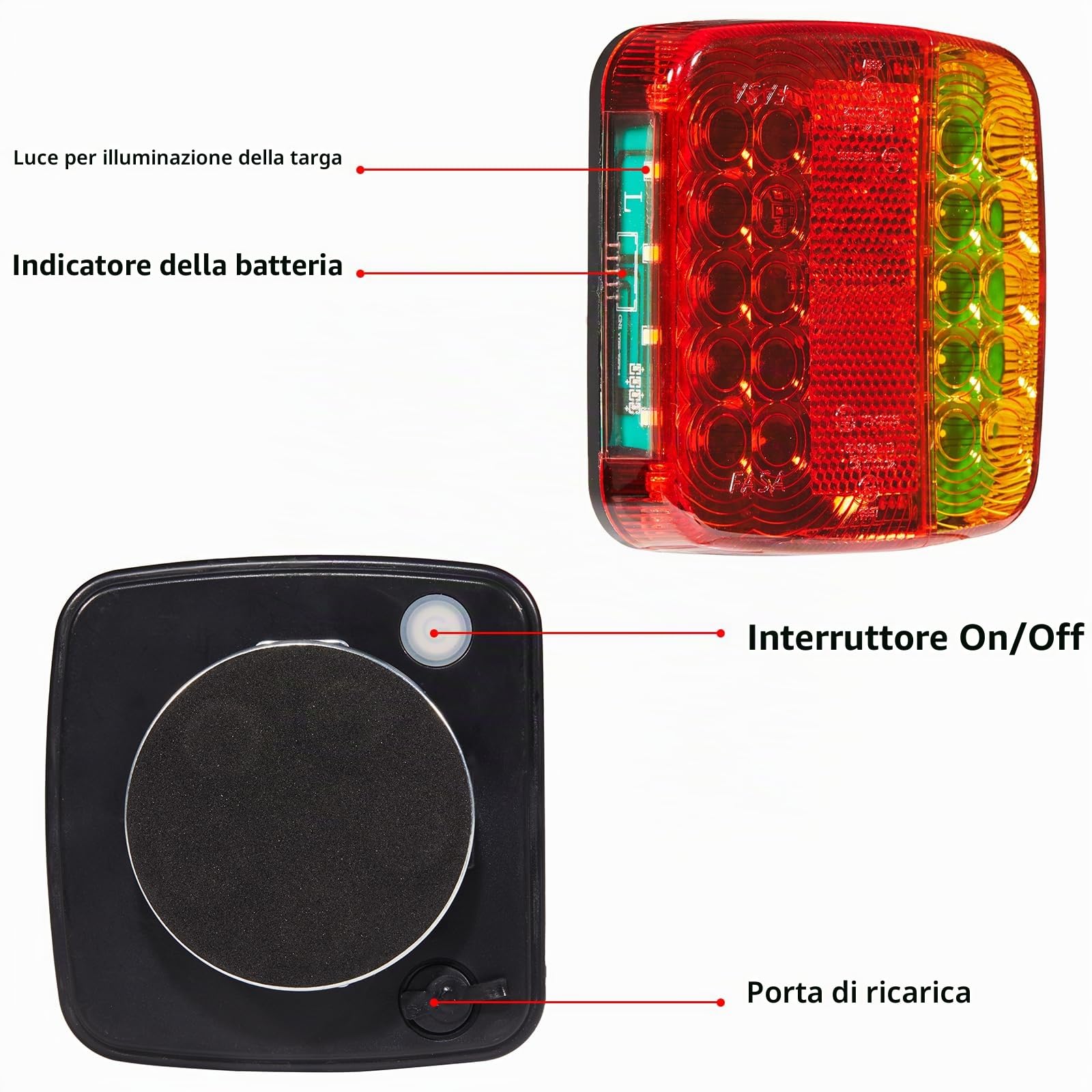 D-TECH Fanale posteriore magnetico a LED del rimorchio senza fili,luce del rimorchio senza fili con 13 a 7 Poli adattatore rimorchio,Magnetico Senza Fili Fanali Rimorchio Luci Posteriori