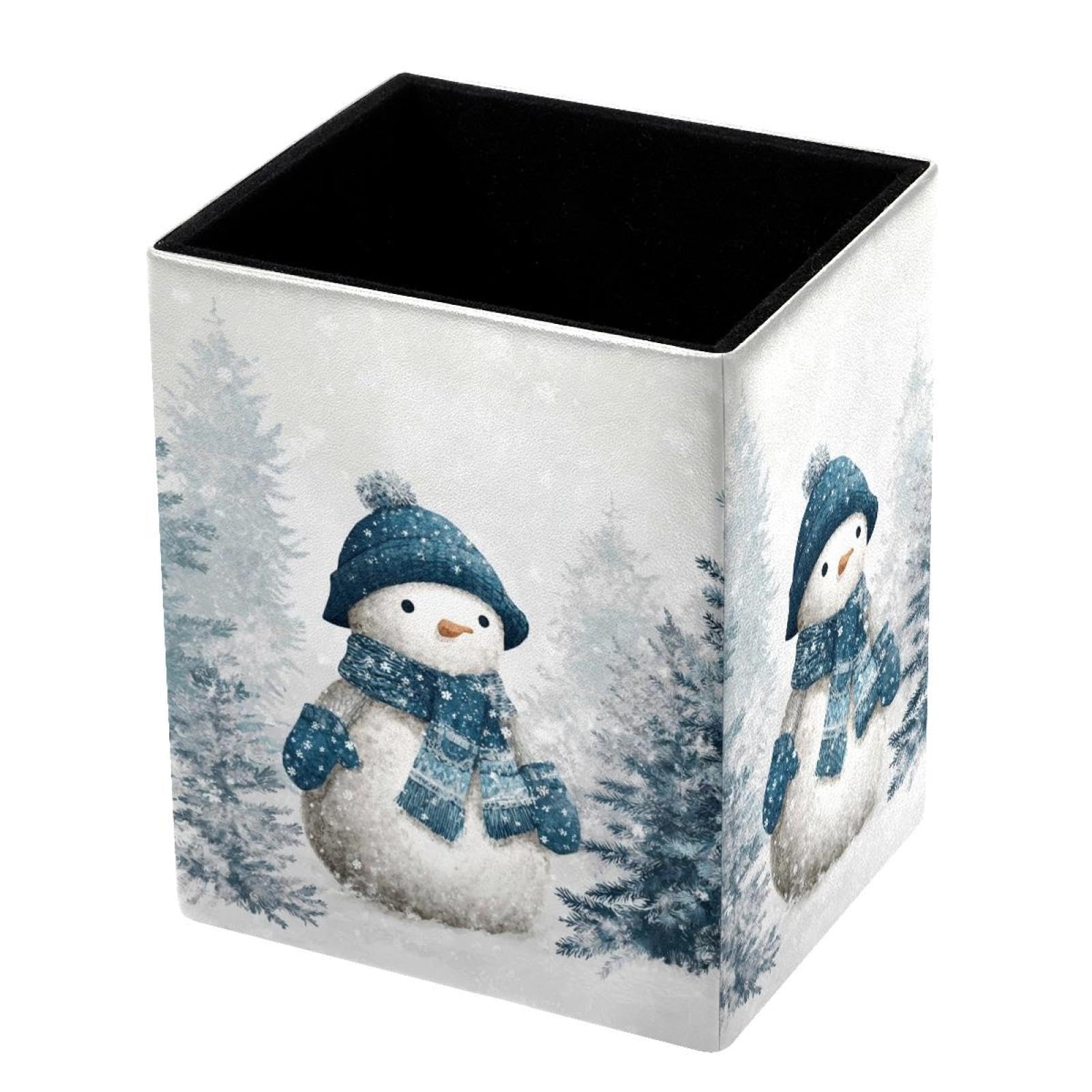 VAPOKF Pencil Holders for Desk, Snowman Printed Pen Holders Pen Pot Makeup Brushes Storage Desktop Stationery Supplies Organiser for Home Office