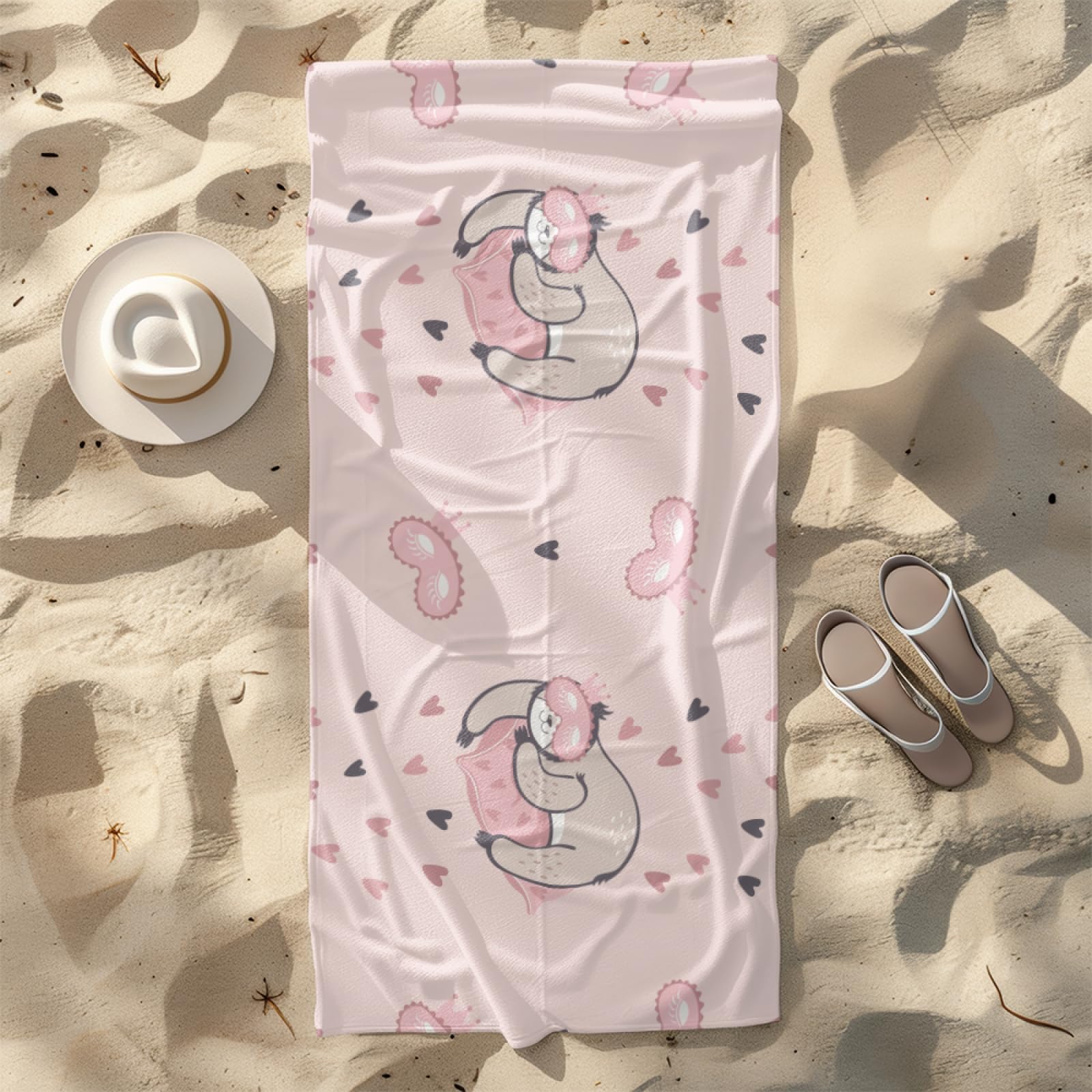 Drap de Plage XXL 200X200 Animaux Dessins Animés Rose Serviettes de Plage en Microfibre,Serviette Piscine Extra Large sans Sable pour Adultes Séchage Rapide