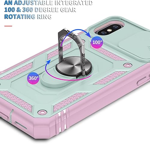 Miniatura 7 de Funda para iPhone X, Funda de teléfono con soporte de anillo de rotación para Apple iPhone XXS - Verde Rosa