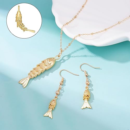 Miniatura 3 de Coiris Collar de pez para mujer, chapado en oro de 14 quilates, collar con dije de pez animado 3D, aretes de playa, verano, océano hawaiano,