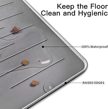 39.4x29.5 Large Pet Food Mat, Silicone Dog Mats for Food and Water, Nonslip Pet Feeding Mats for Floors,Dog Cat Bowl Mat with Raised Edges, Dark Gray