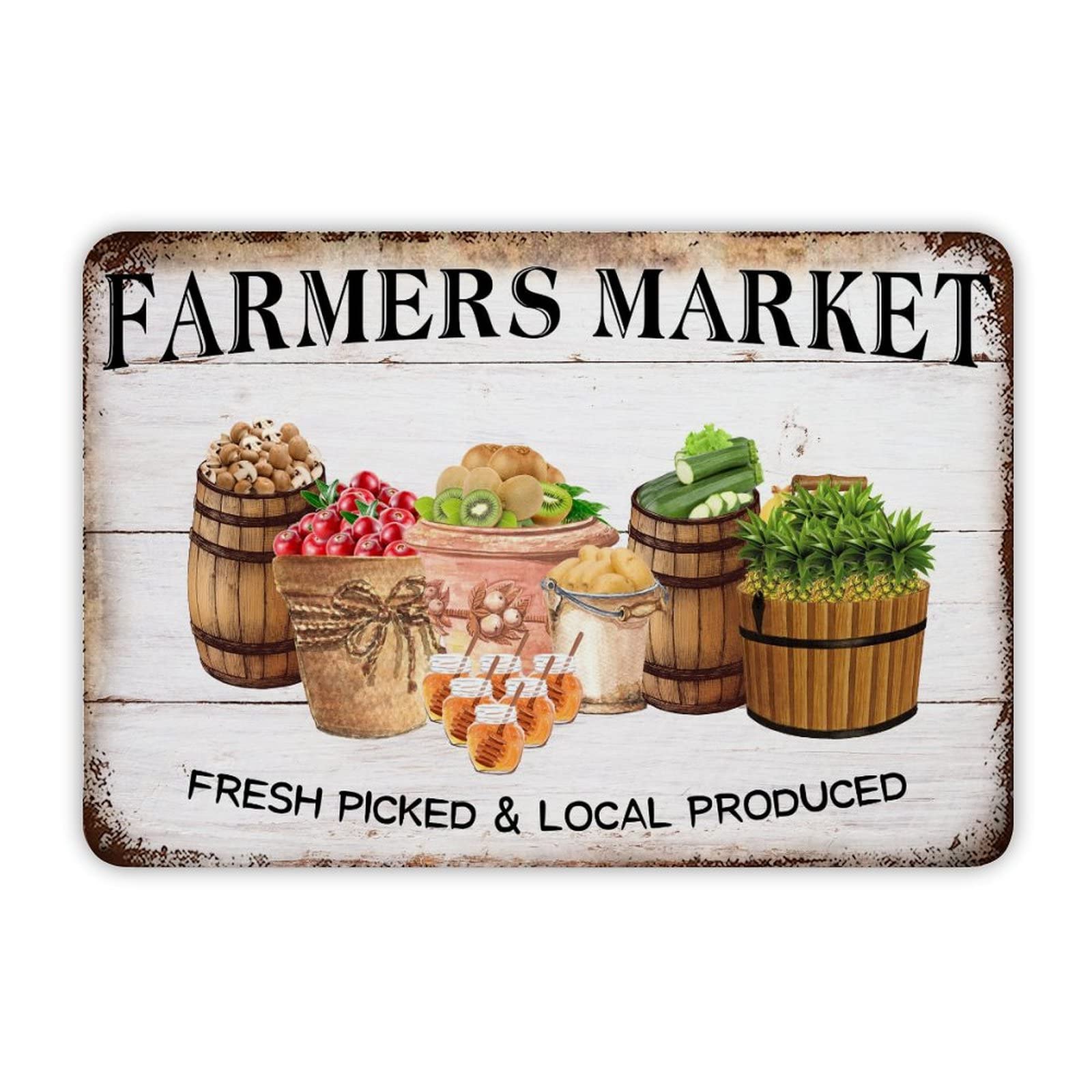 Funny Vintage Metal Sign Farmers Market Fresh Picked & Local Produced Aluminum Sign 12x8 inch Metal Tin Sign Retro Wall Door Hanger Decor Sign