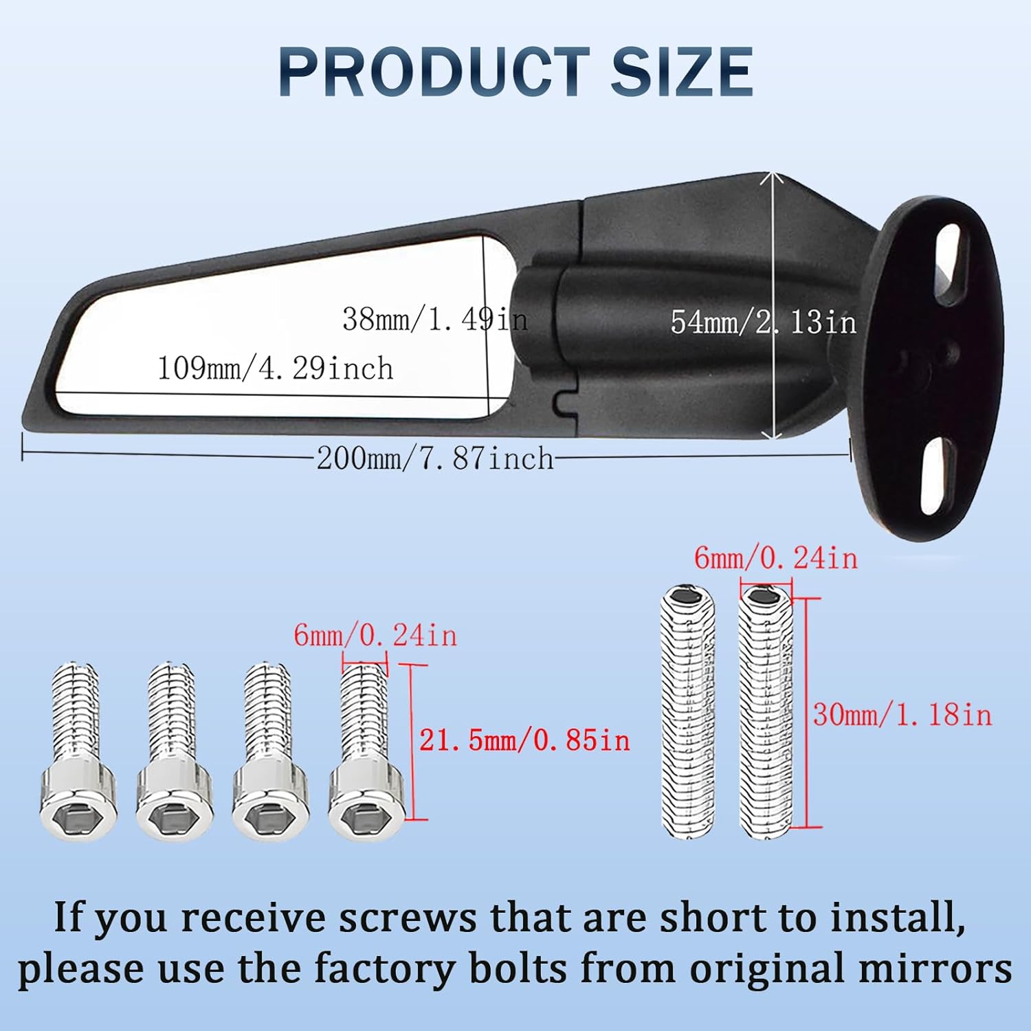 Motorcycle Rear View Mirrors, 360° Rotating Stealth Mirror, Adjustable Side Mirrors, for Honda CBR300R CBR500R CBR600RR CBR1000RR, Kawasaki Ninja 300 400 650, Suzuki GSXR 600 750 1000, Yamaha, Ducati