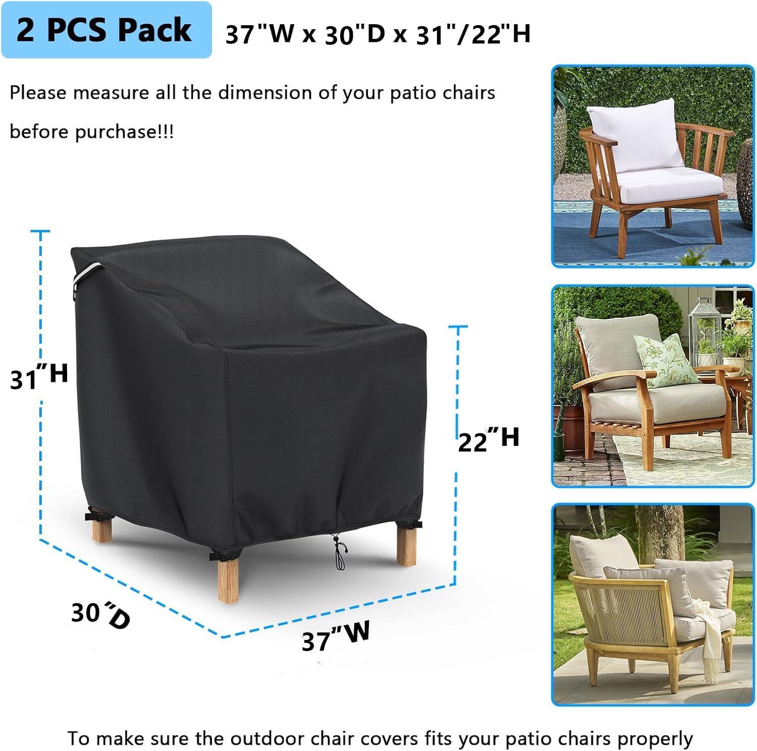 Gasadar Patio Chair Cover, 2 Pack, 37" W x 30" D x 31" H view 2