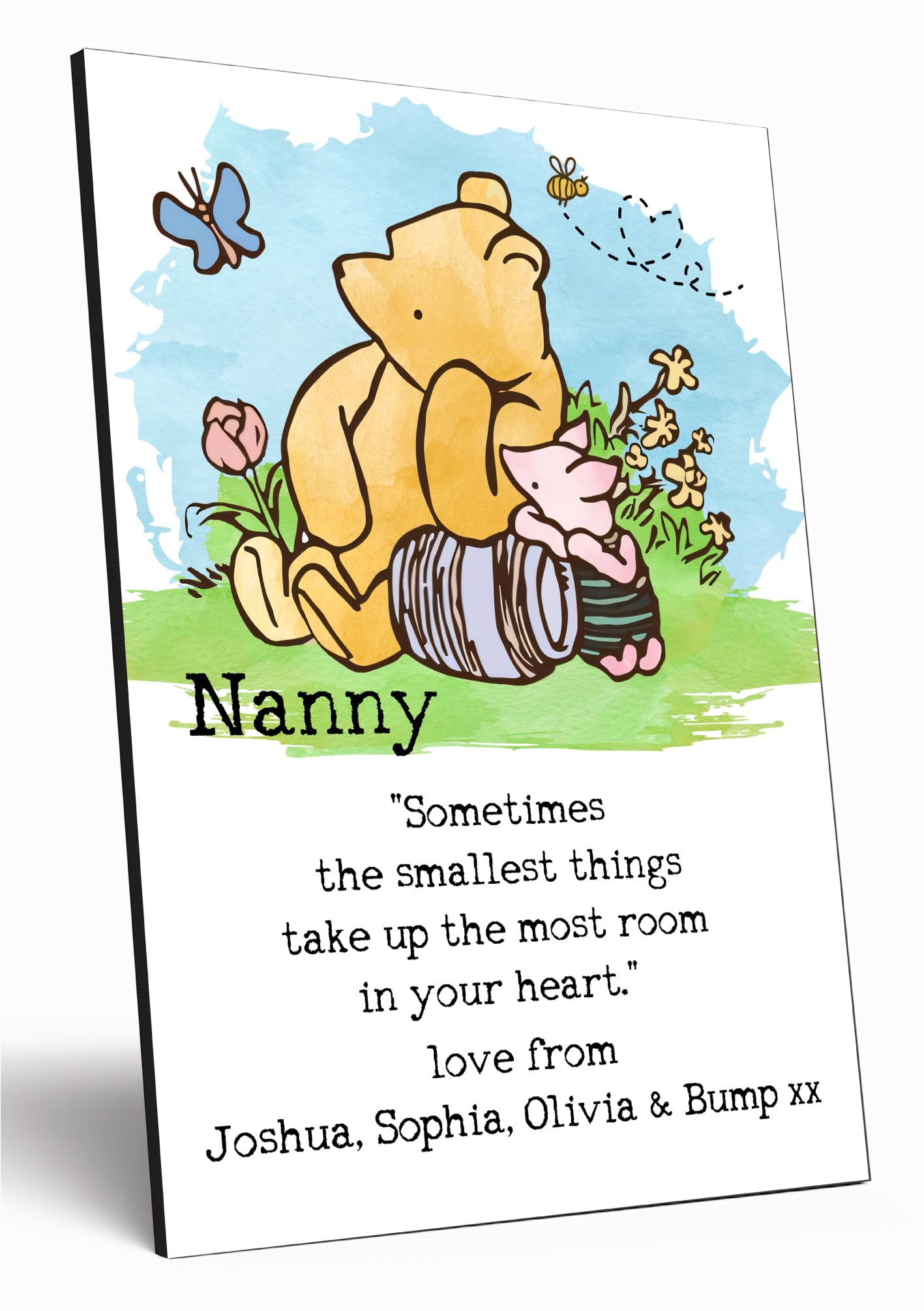 Personalised Wooden Wall Art Winnie the Pooh Quote A4 Watercolour Print for Mother's Day Birthday Christmas Customised Gift Mum Grandma Nanny โ image 1