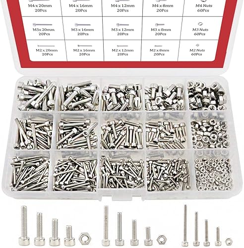 Hilitchi Juego surtido de tornillos de cabeza hexagonal de acero inoxidable M2 3 4 304 con caja (acero inoxidable 304)