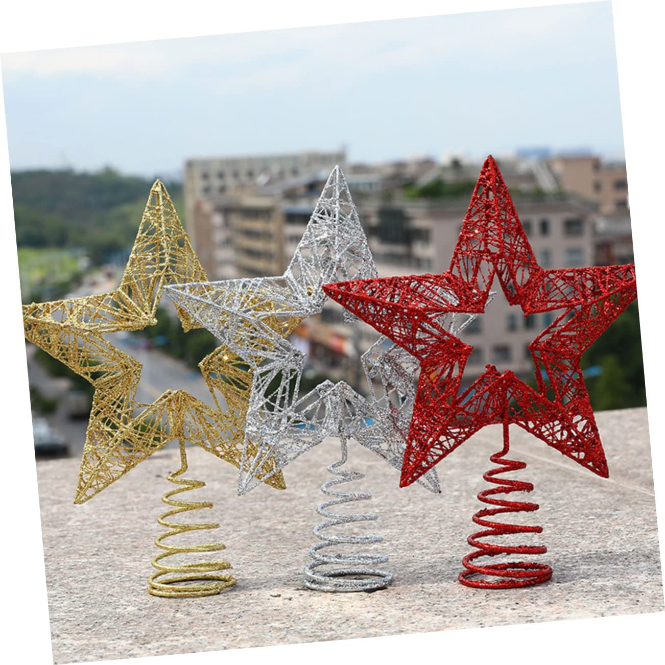 Zerodeko 3stücke Weihnachtsbaumspitze Goldene Fünfzackige Stern Dekoration Für Weihnachtsbaum Festliche Baumspitze Für Hotel Und Zuhause Und
