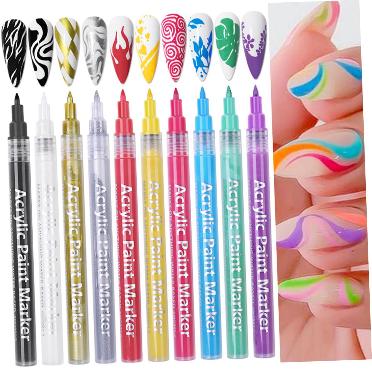 10Pcs Nail Art Painting Pens for Women and Manicure Drawing DIY Tool with Fine Tips Compact and Use Nail Art Markers for Professional and Home Use