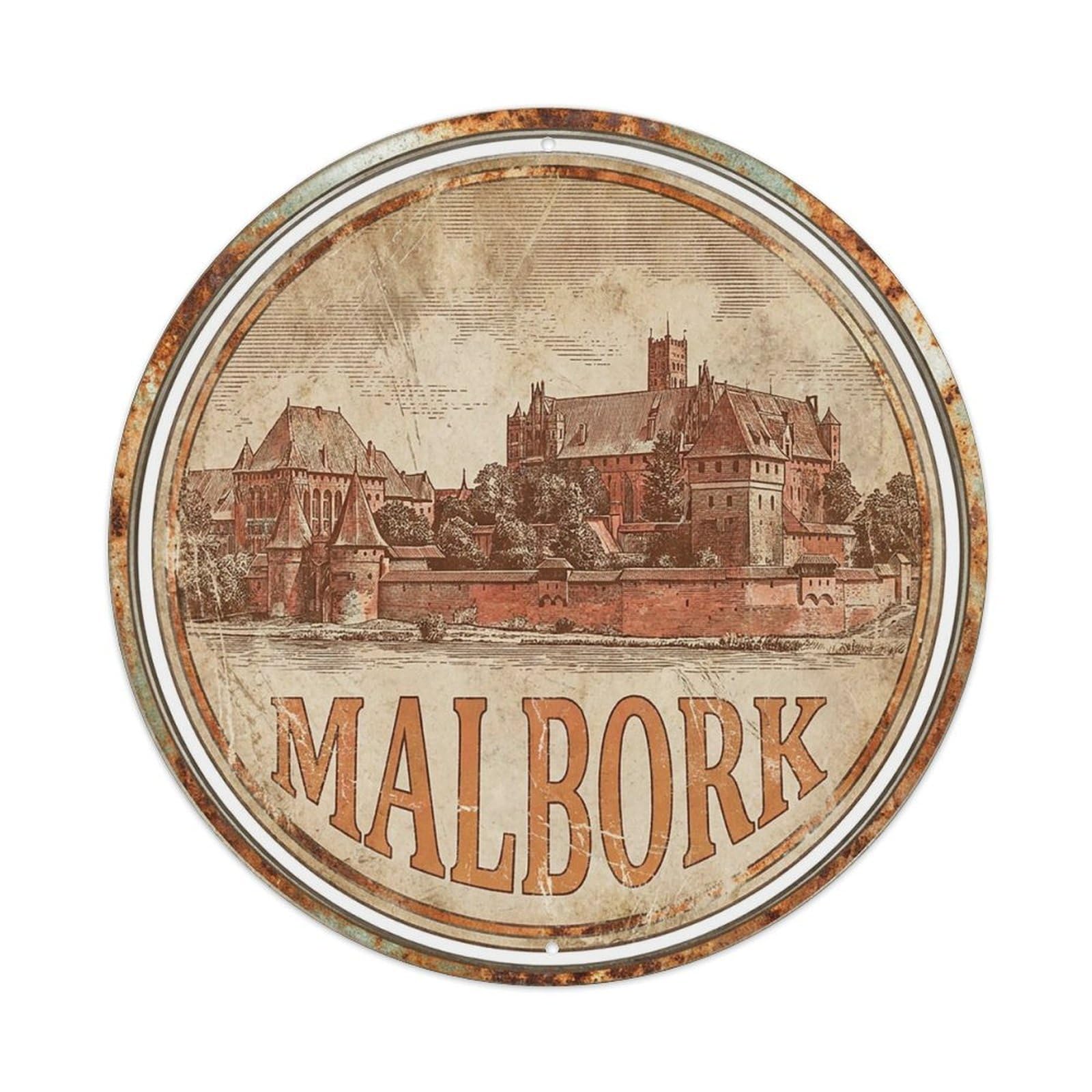 Poland Vintage Travel Malbork Vintage Metal Tin Sign Plaque Wall Decor for Cafe, Club Bar, Office, Garden Metal Poster 8x8Inch