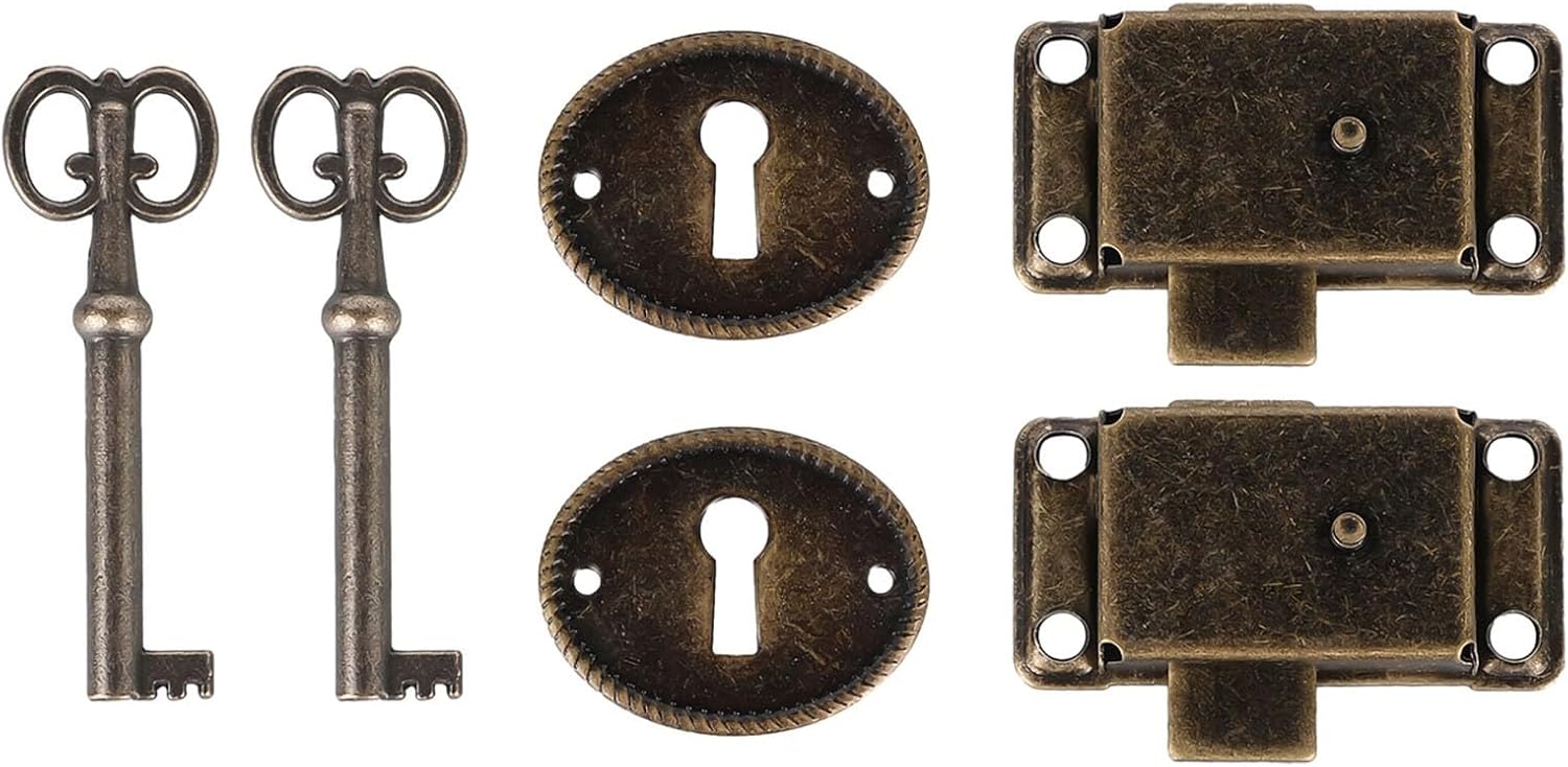 6 Antique Bronze Locks with Keys, Perfect for Securing Cabinets, Cupboards, and Various Wooden Boxes