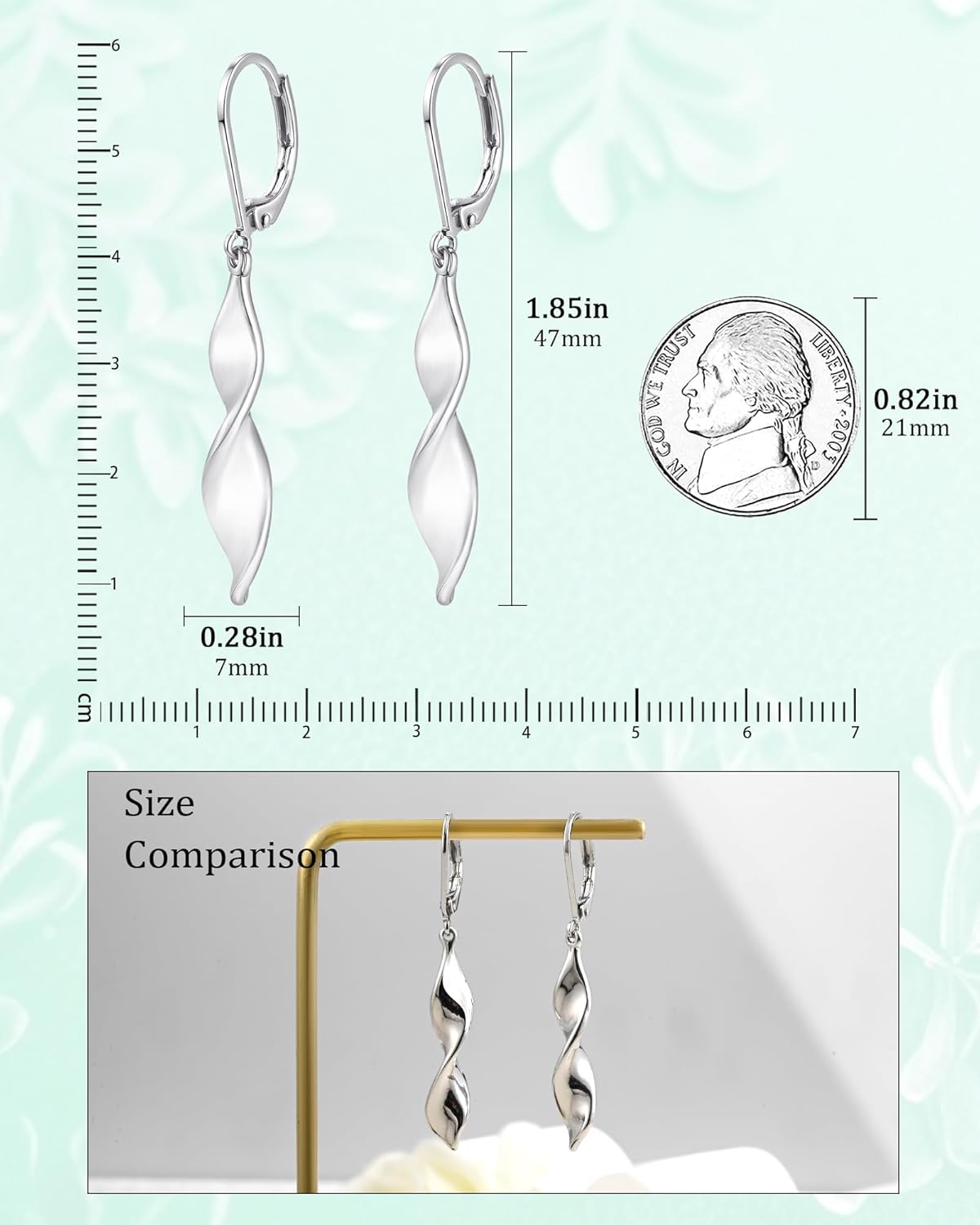 Silver Twisted Leverback Earrings for Women, Hypoallergenic Silver Spiral Drop Dangle Earrings for Women Statement Lightweight Leverback Dangling Jewelry Gifts - Image 5
