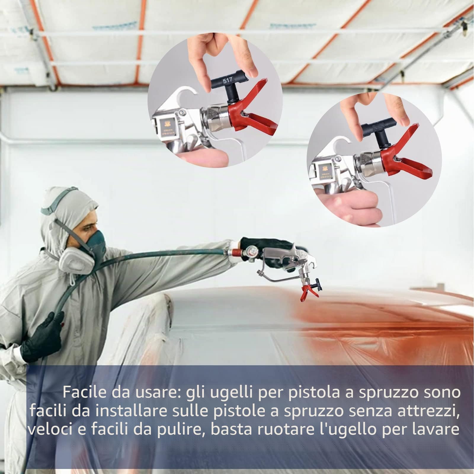 Set di ugelli per spruzzatore di vernice airless reversibili, 16 pezzi, 211, 313, 415, 517, 623 punte, spruzzatore di vernice airless ugelli punte guardia spruzzatura parti della macchina