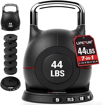 LIFERUN Adjustable Kettlebell Set, 22.5lbs/44lbs, with 7 Weight Levels | Quick-Change Weight Dial & Safety Lock, Strength Training Equipment for Men/Women, Home Gym Full-Body Workouts