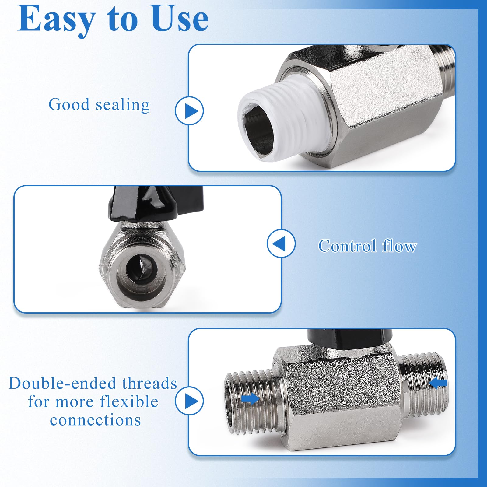 EFUTURETIME 2 x mini zawór kulowy zawór odcinający, 1/4" AG x 1/4" AG zawór odcinający, mosiądz niklowany zawór kulowy z taśmą teflonową