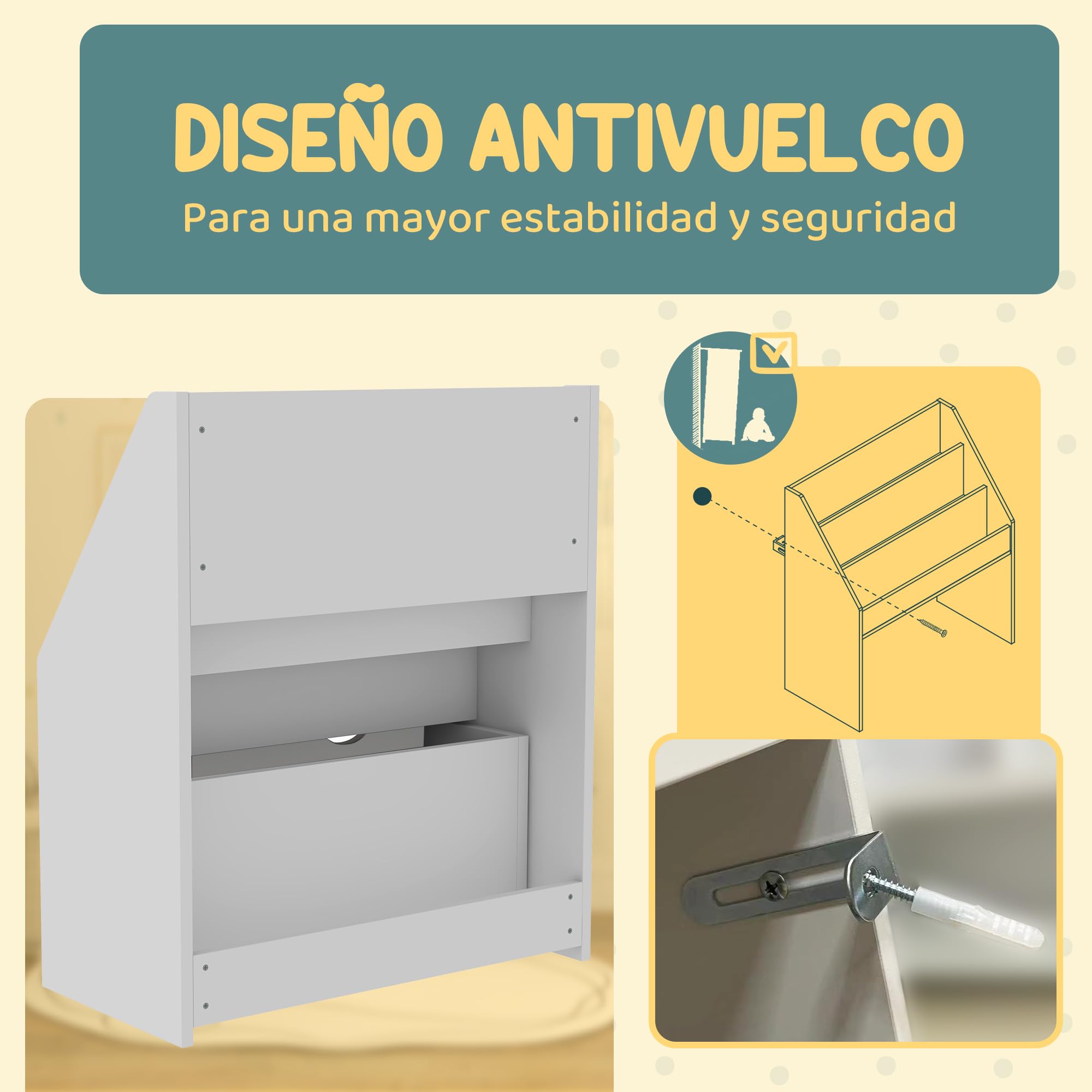 AIYAPLAY Estantería de Juguetes con 3 Compartimentos, Librería Infantil, Caja de Juguetes Móvil, Cajón con Ruedas, Multifuncioanl, para Dormitorio, Guardería, Sala de Juegos, Blanco