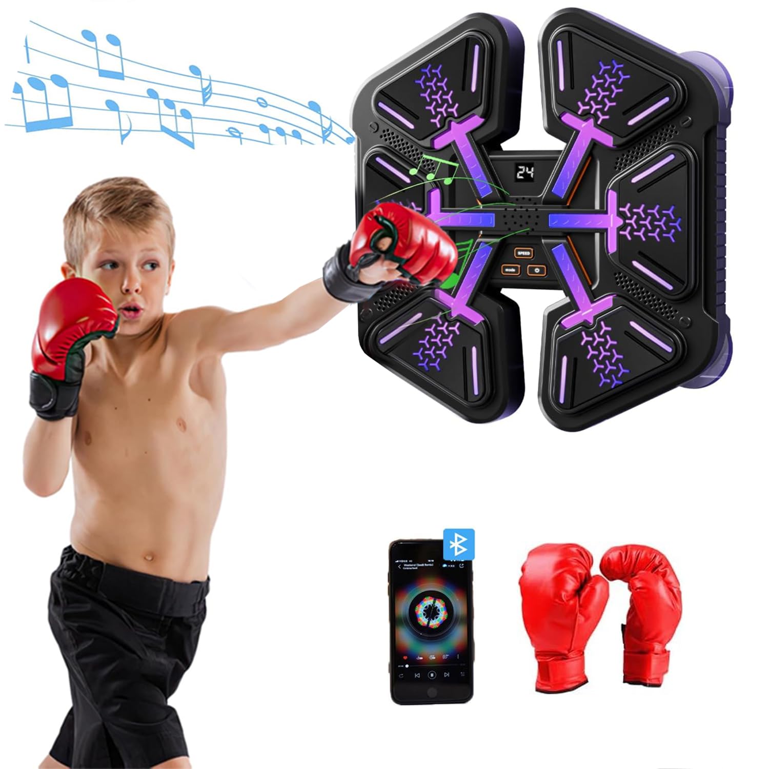 Music Boxing Machine with Boxing Gloves, Wall Mounted Intelligent Boxing Trainer for Kid, Boxing Game Equipment Workout Punching Machine for Kid Teenagers Boys Girls Gifts
