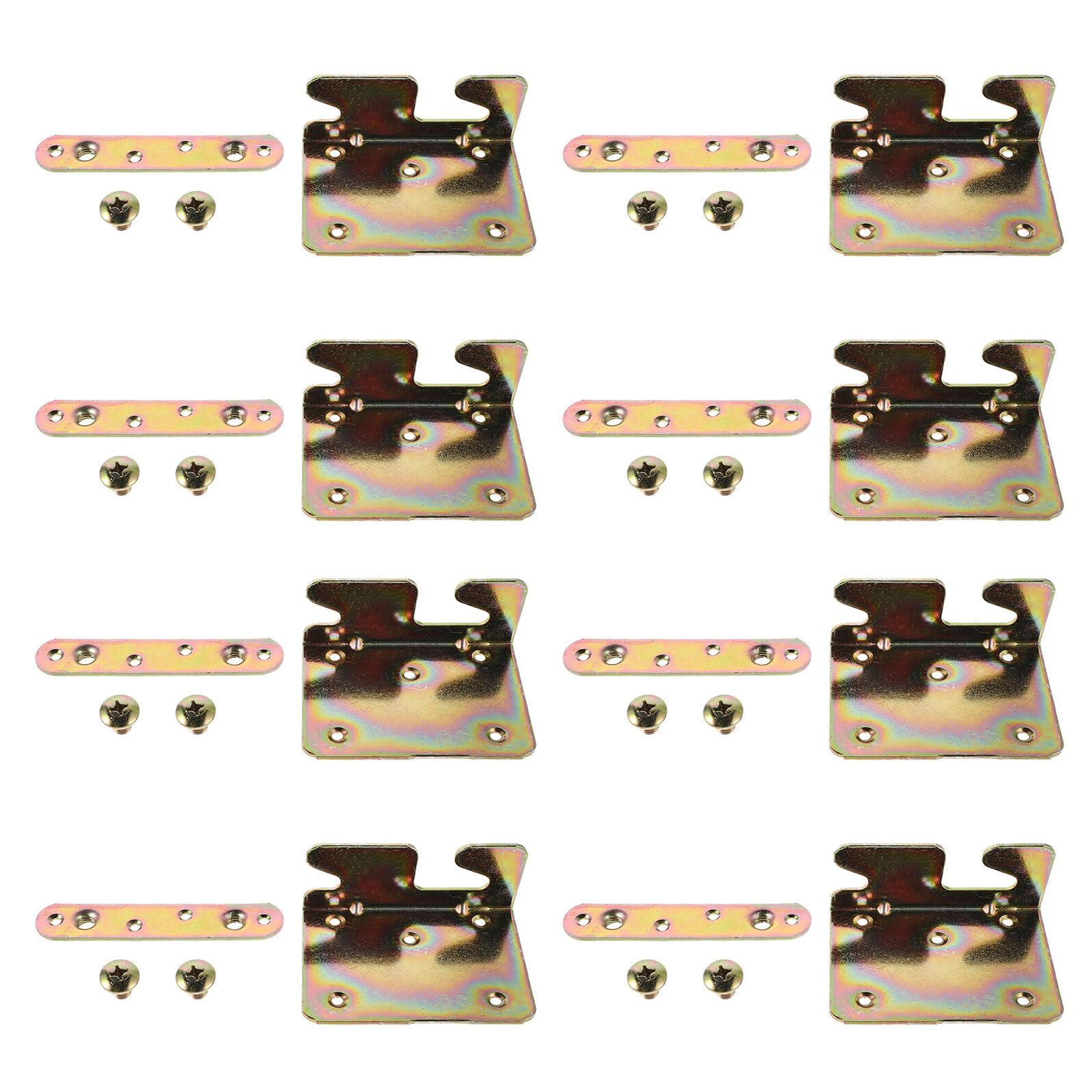 Set 8 Pezzi Staffe e Connettori per Sponde Letto in Metallo 2.0mm con Viti Ferramenta di Fissaggio per Telaio Letto Legno Accessori Montaggio Mobili