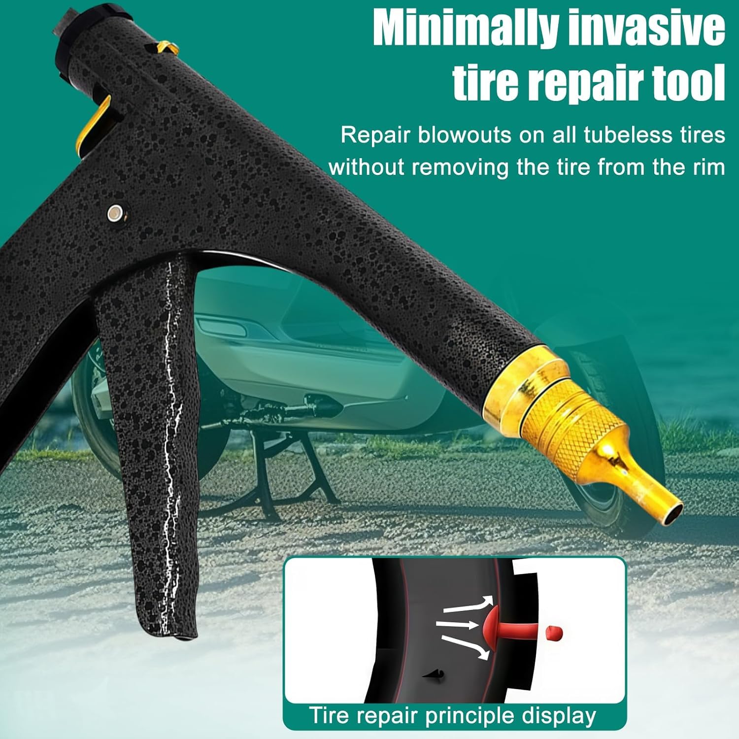 Kit de Reparación de Neumáticos Tapón Champiñón, Todo-en-Uno con Pistola de Gatillo para Emergencia en Carretera, Fijación Rápida en 10 Segundos para Coches, Motocicletas, Camiones, ATV y Tractor