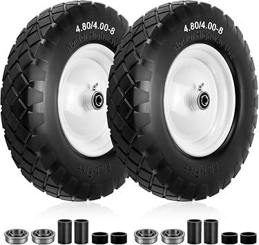 4.80/4.00-8" Wheelbarrow Tire, 16" Flat Free Wheelbarrow Tire and Wheel with 5/8" & 3/4" Bearings, 3"-7" Centered Hub Universal Fit for Wheelbarrow,Hand Truck,Garden Trailer,Trolley