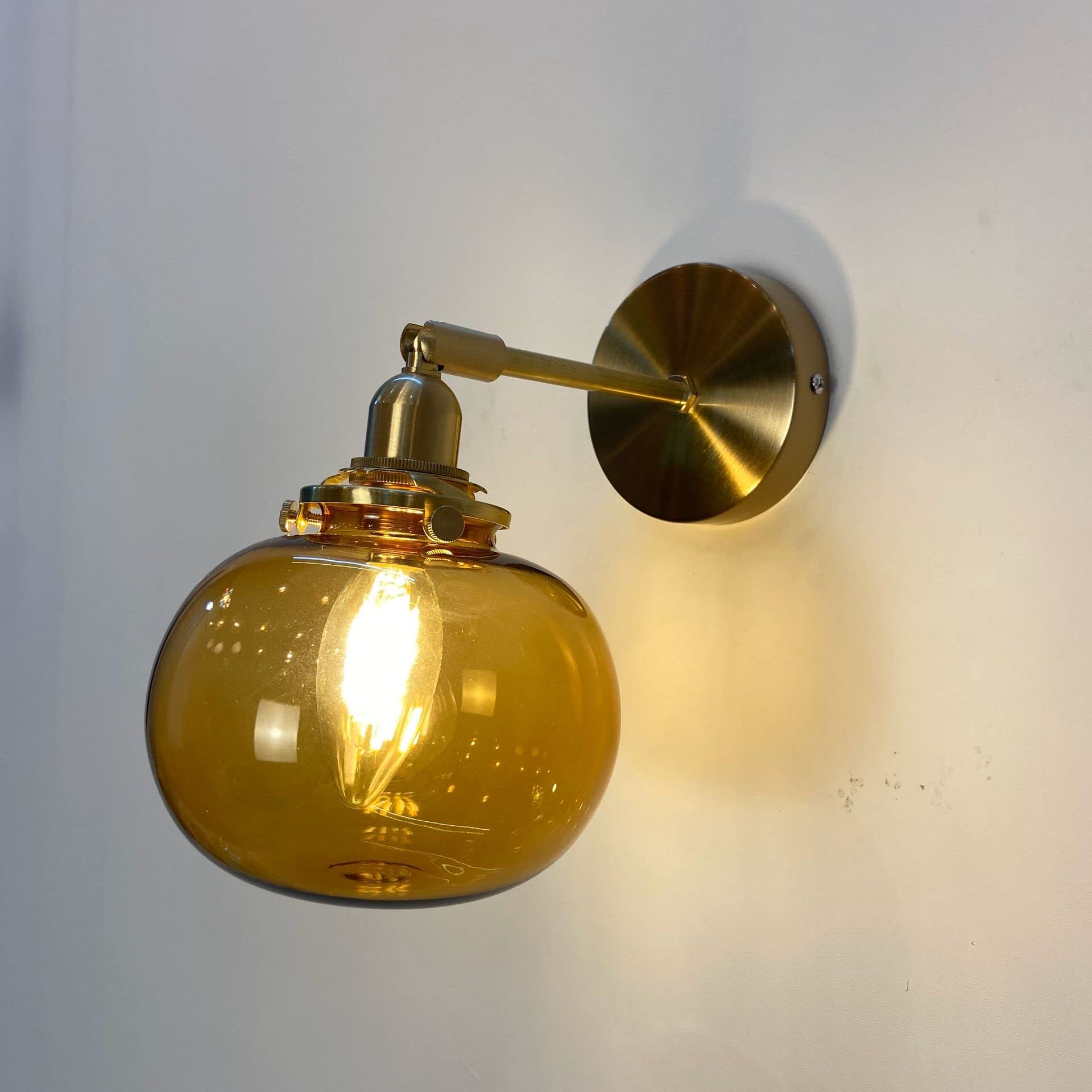 Aplique de pared Retro Industrial, lámpara de pared con pantalla de vidrio de globo, lámpara de pared con ángulo de brazo ajustable for dormitorio de cabecera, sala de estar, granja, transparente ( Co