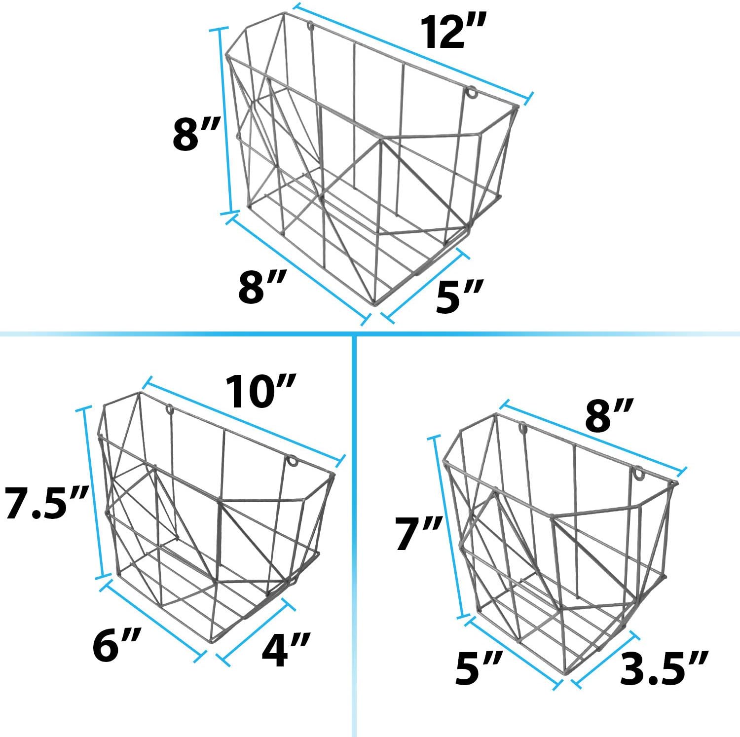 blue donuts wall hanging fruit basket set of 3 wire baskets for storage, wall organizer, multi-functional produce basket kitchen storage organizer, black