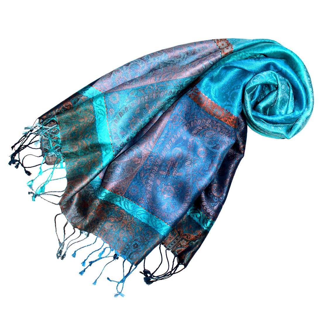 Lorenzo Cana Pashmina Foulard jacquard tissé 100 % soie Motif cachemire Écharpe en soie pashmina Multicolore 70 x 190 cm