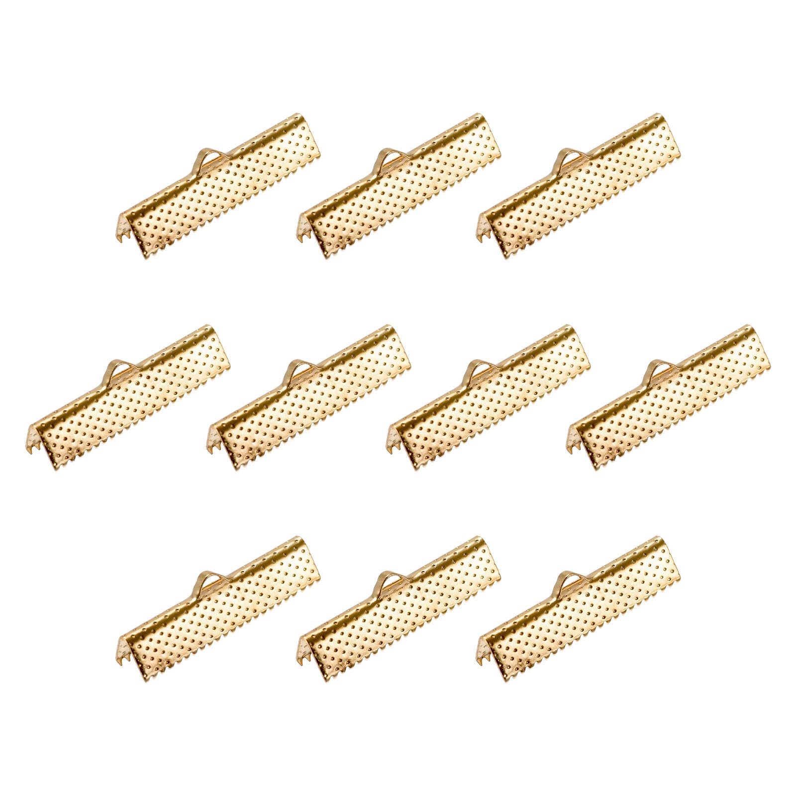 sourcing map 200Pcs Ribbon Crimp Clamp Ends, 30mm Bookmark Pinch Cord End Clasps for DIY Craft Making, Light Golden