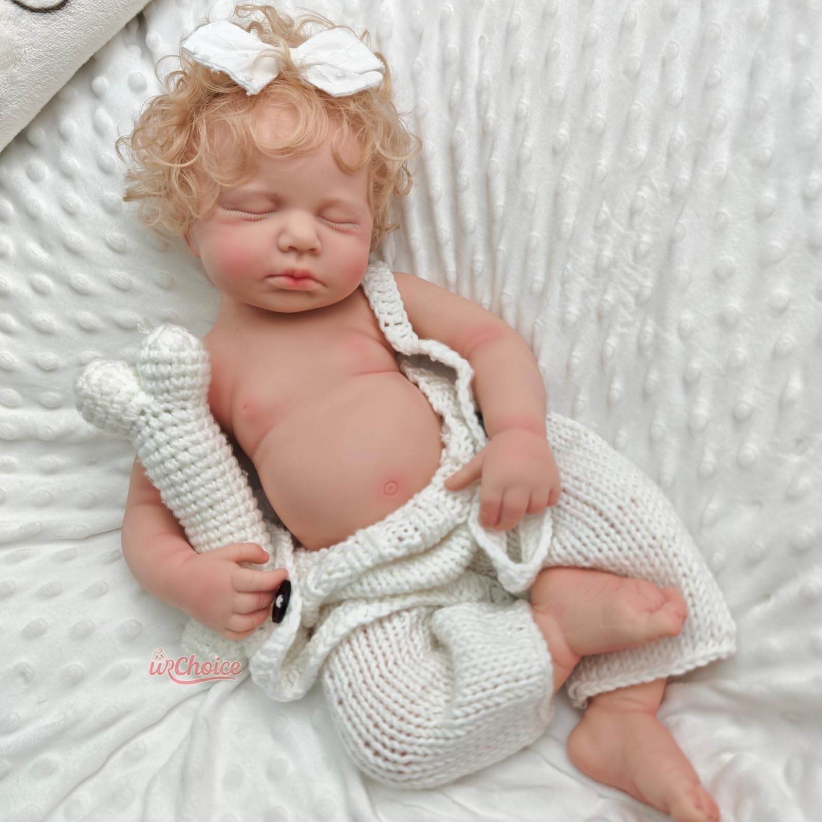 20 Zoll Vollkörper-Silikon-Babypuppe mit Haaren, 50 cm lebensechte Reborn-Babypuppe mit geöffnetem Mund, schlafende Neugeborenen-Puppe, anatomisch korrekt (Girl)